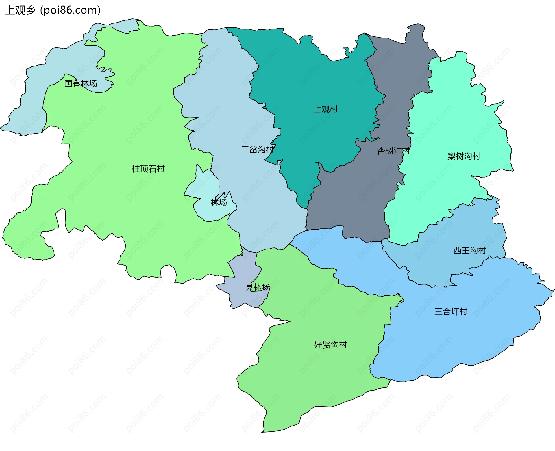 上观乡边界地图(五级行政区划)