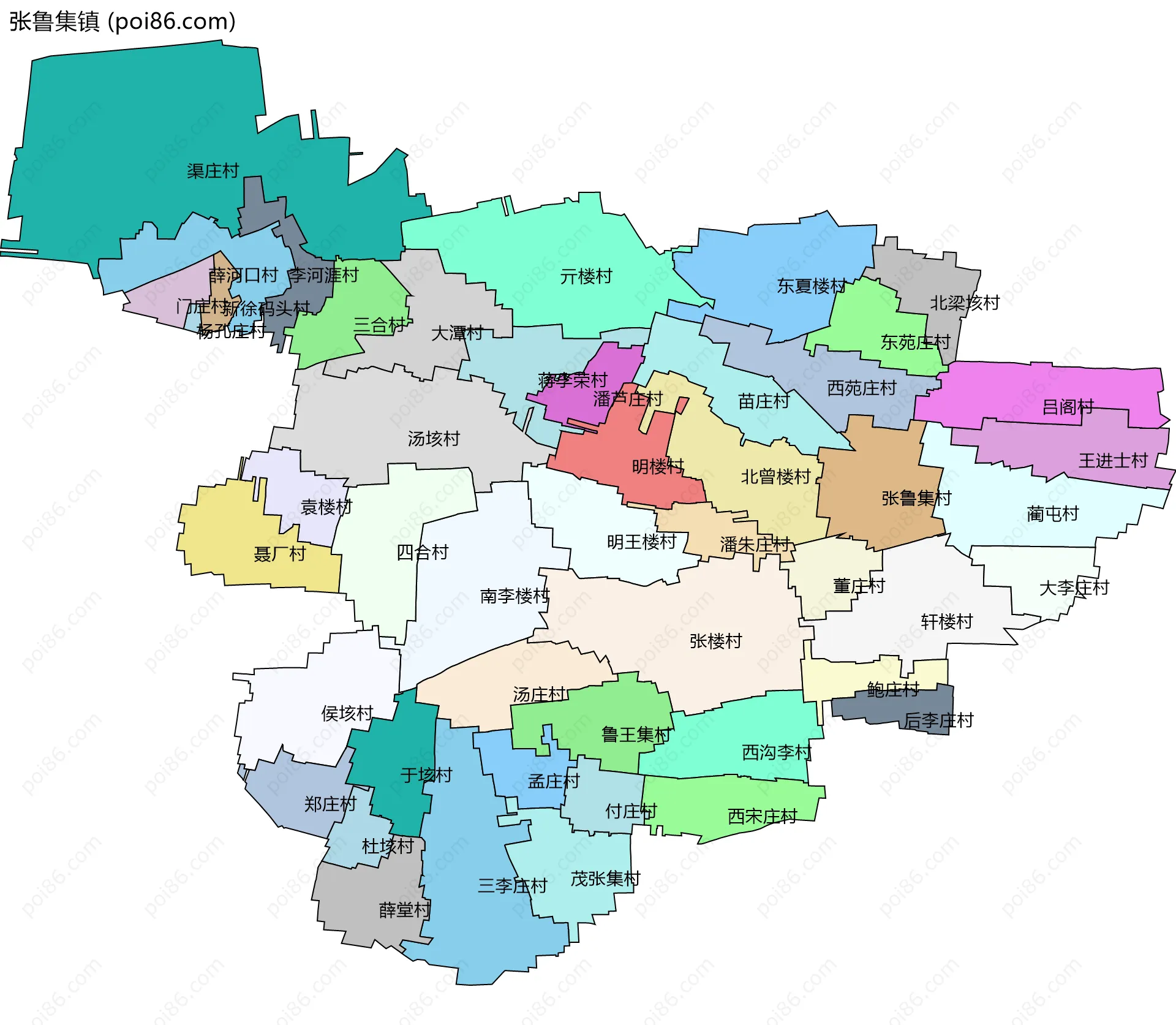 张鲁集镇边界地图(五级行政区划)
