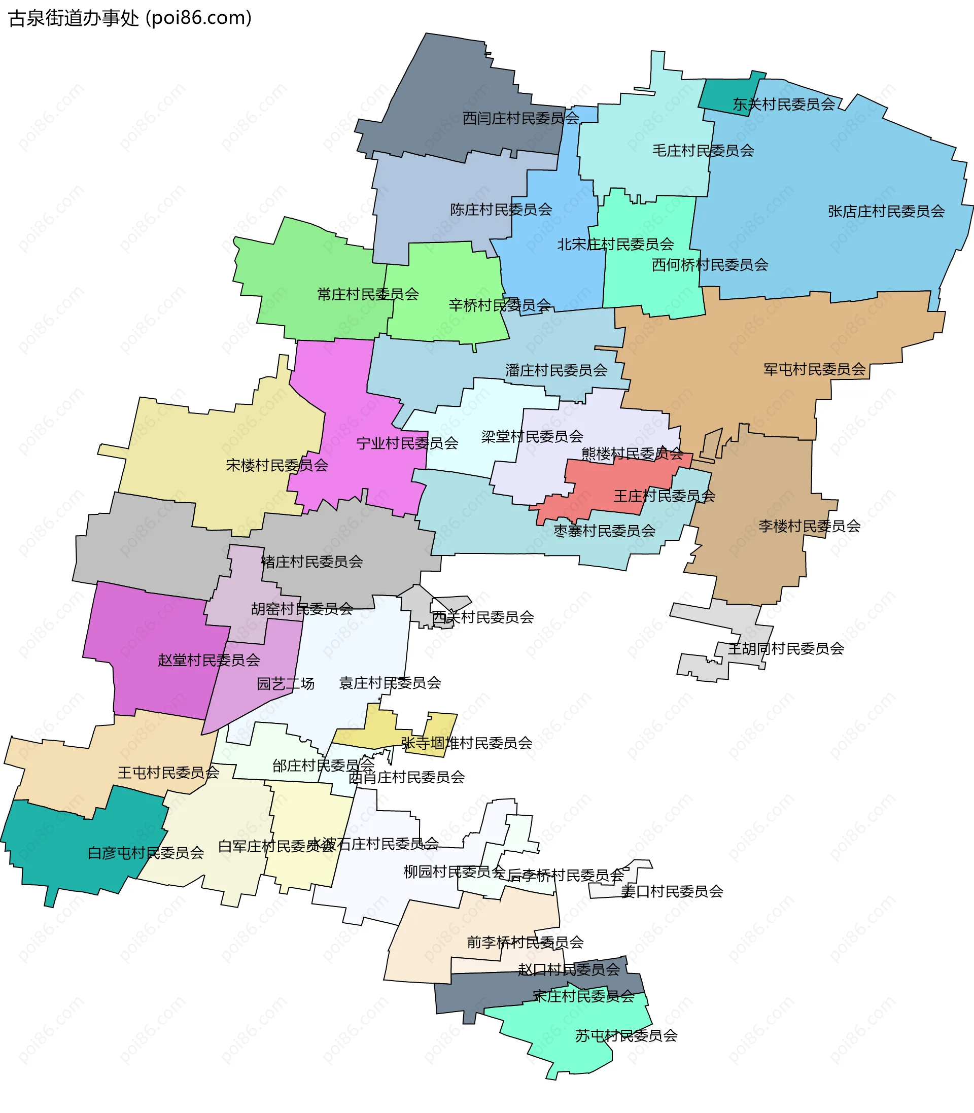 古泉街道办事处边界地图(五级行政区划)
