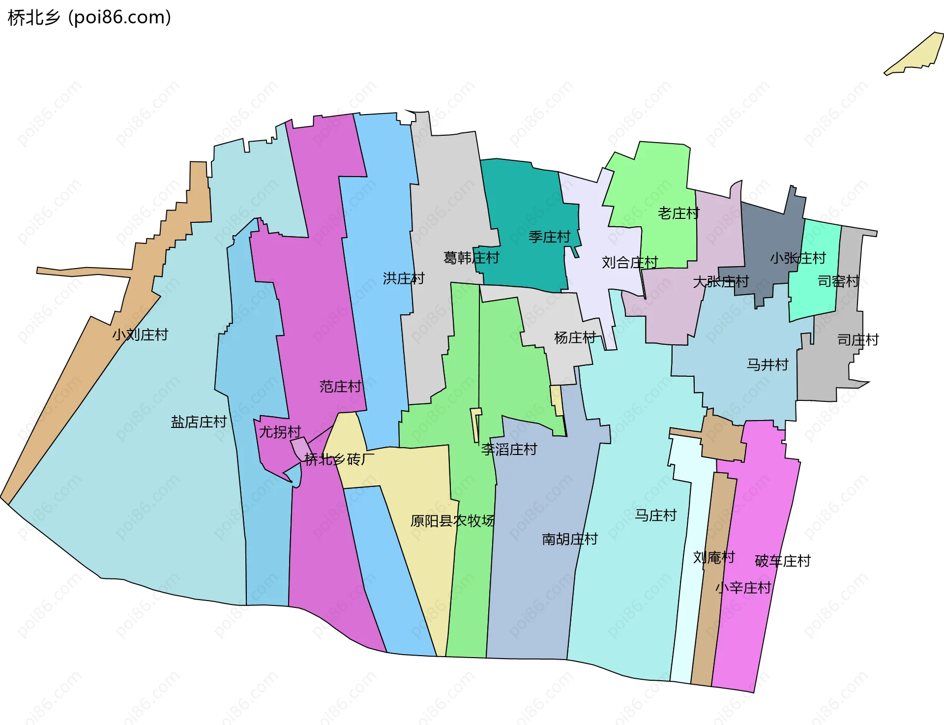 桥北乡边界地图(五级行政区划)
