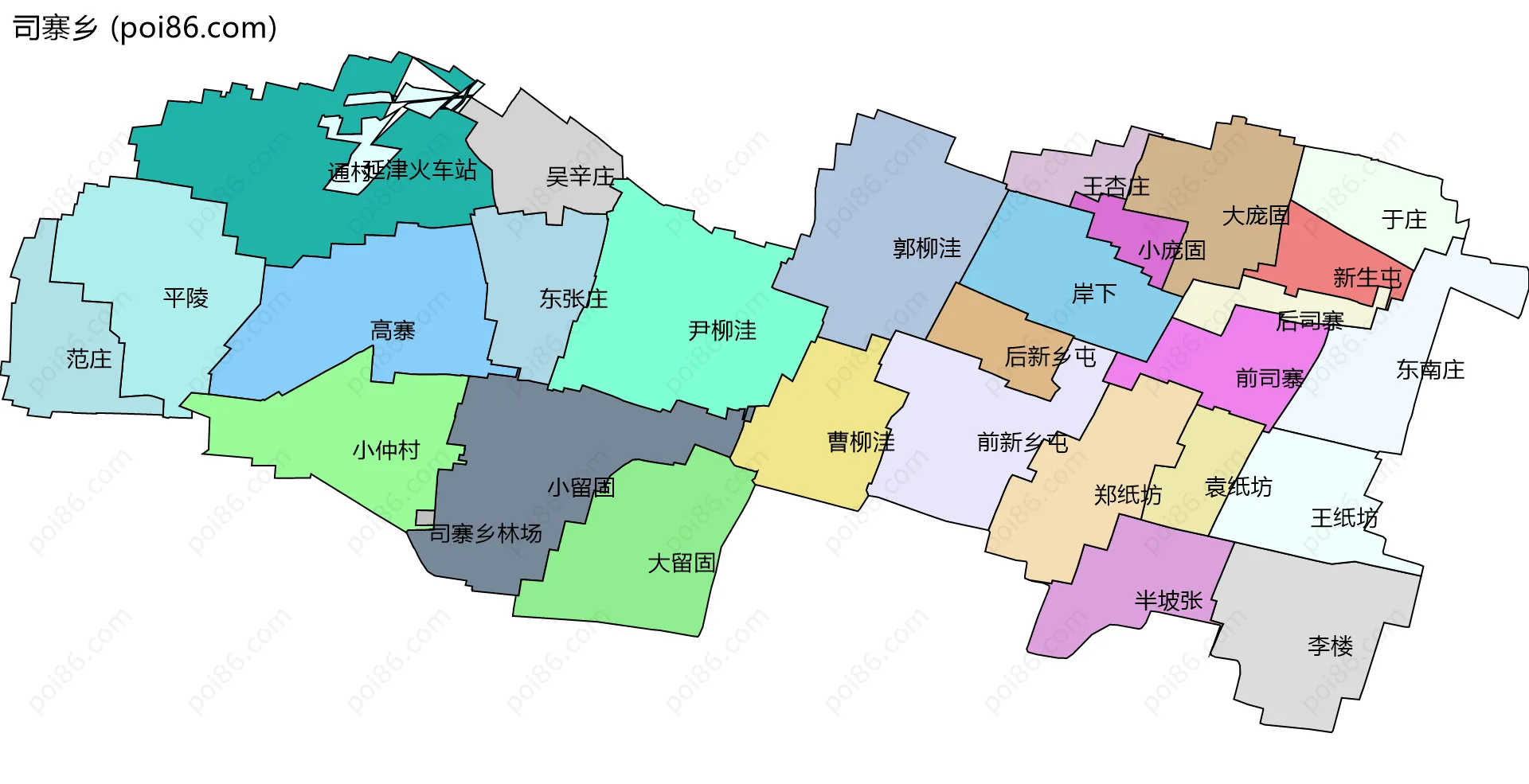 司寨乡边界地图(五级行政区划)