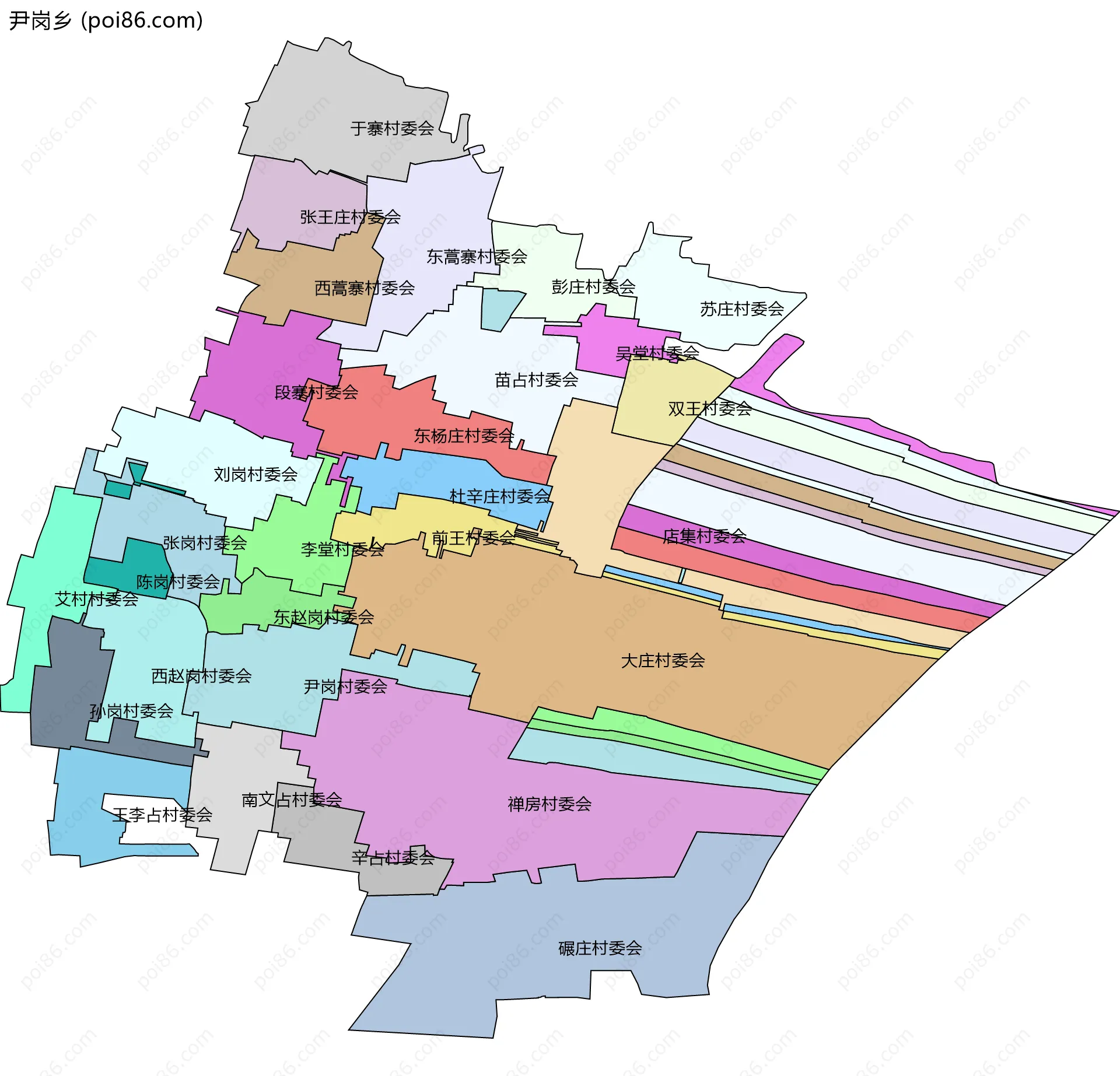 尹岗乡边界地图(五级行政区划)