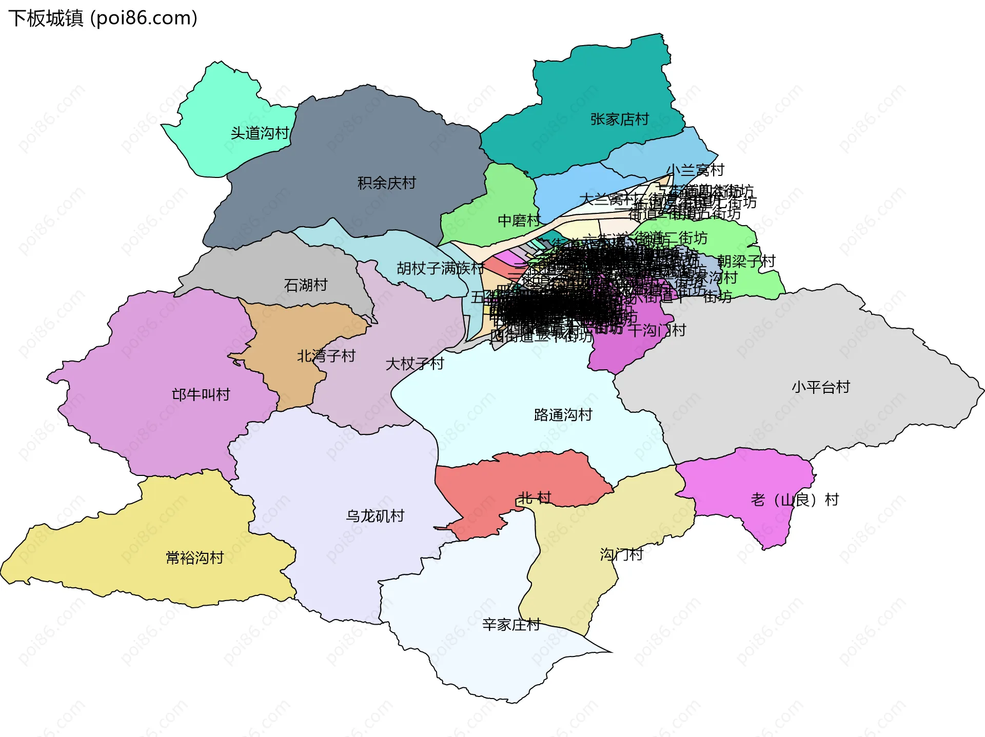 下板城镇边界地图(五级行政区划)