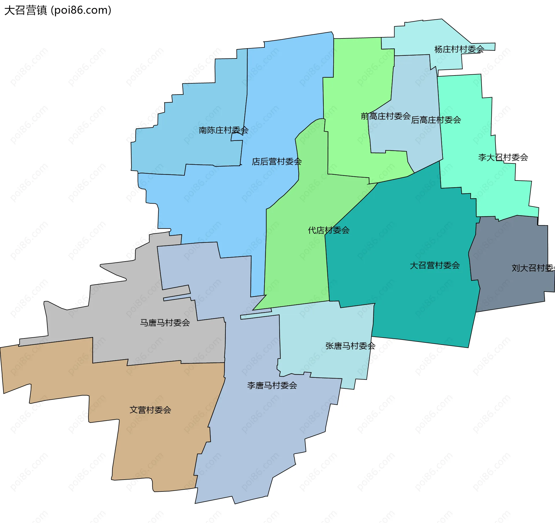 大召营镇边界地图(五级行政区划)