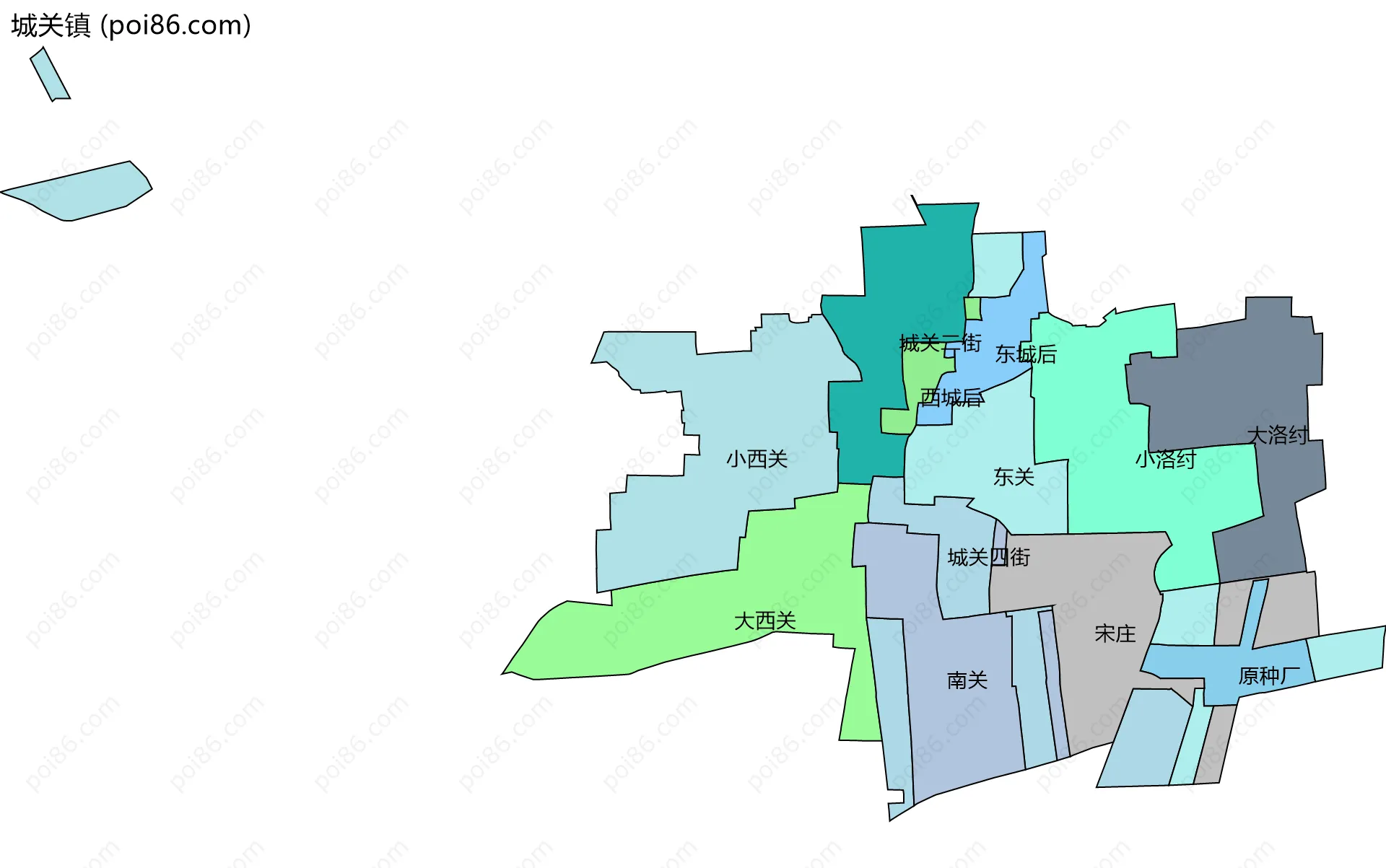 城关镇边界地图(五级行政区划)