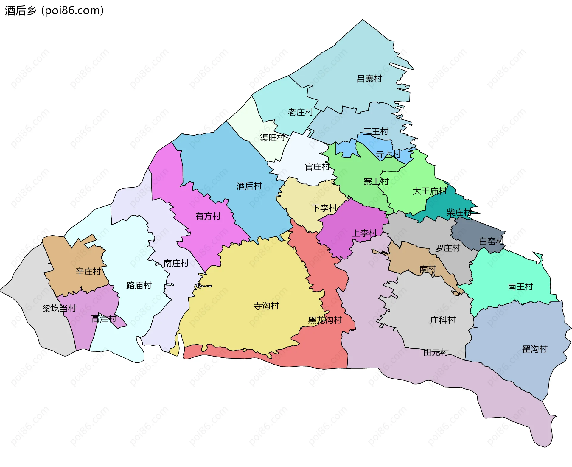 酒后乡边界地图(五级行政区划)