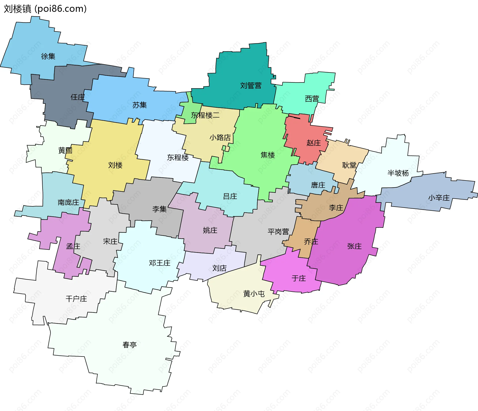 刘楼镇边界地图(五级行政区划)