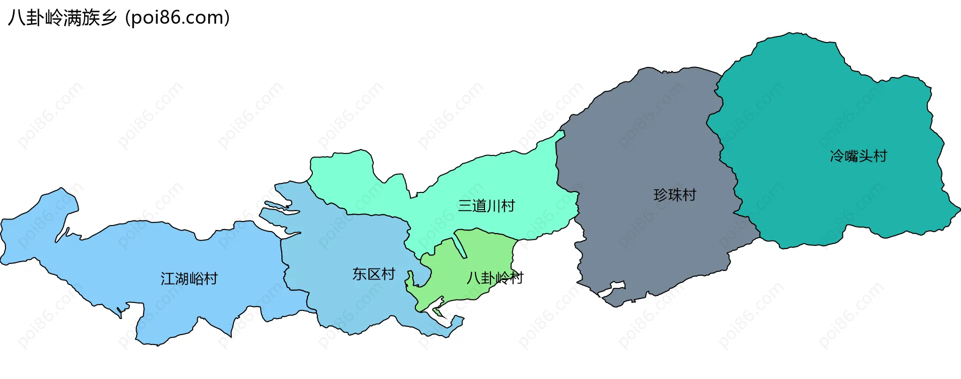 八卦岭满族乡边界地图(五级行政区划)