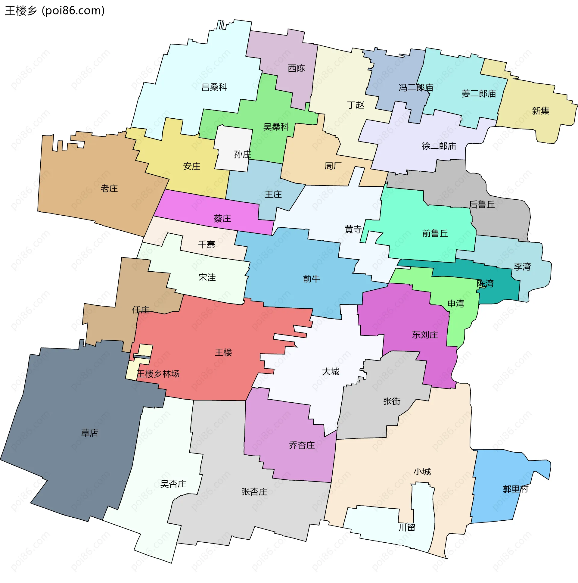 王楼乡边界地图(五级行政区划)