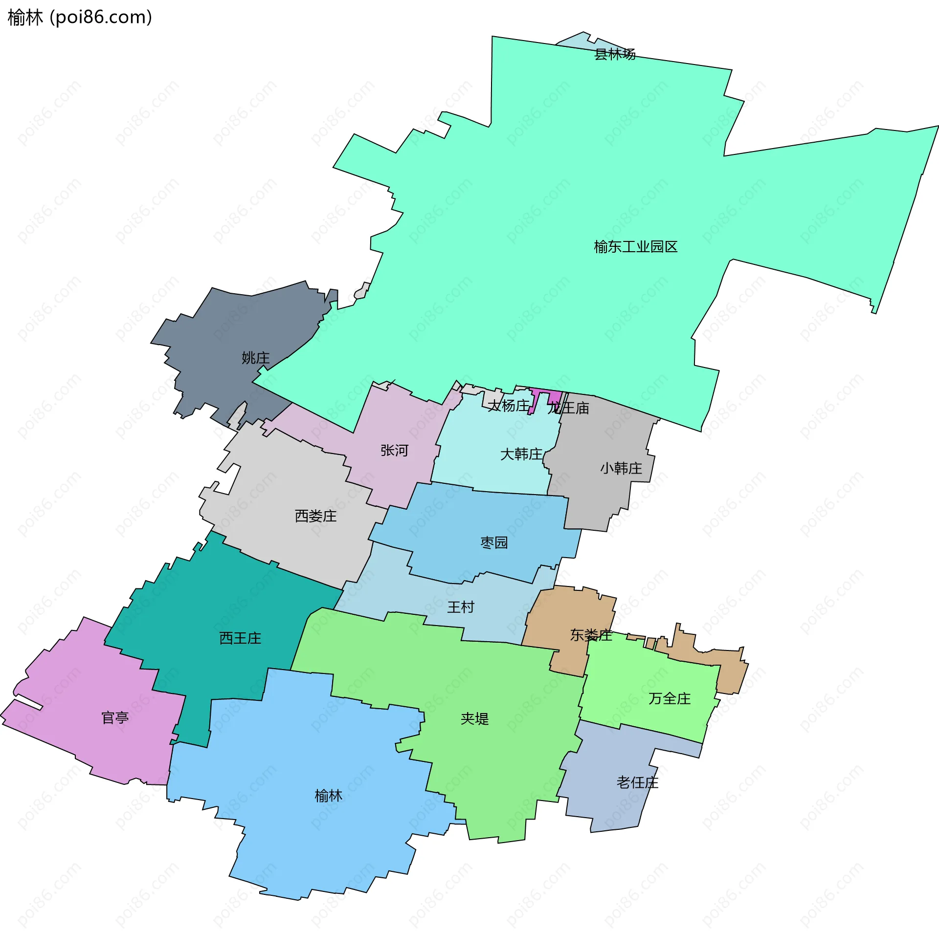 榆林边界地图(五级行政区划)