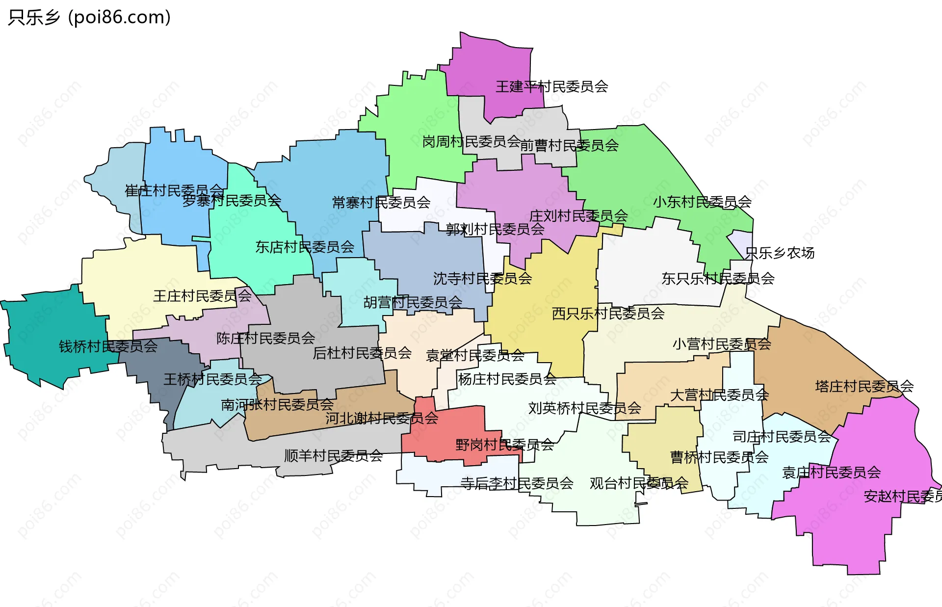 只乐乡边界地图(五级行政区划)