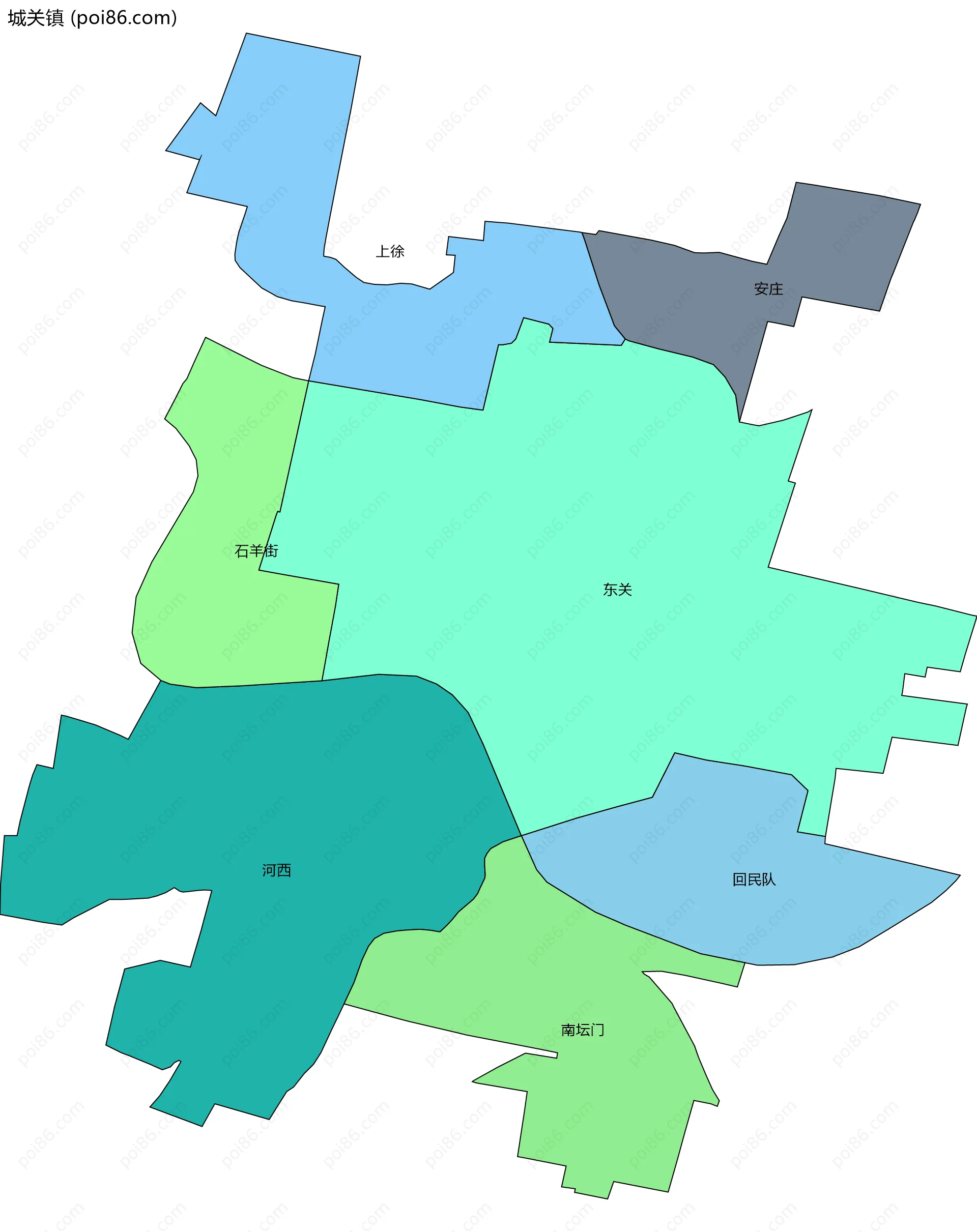 城关镇边界地图(五级行政区划)