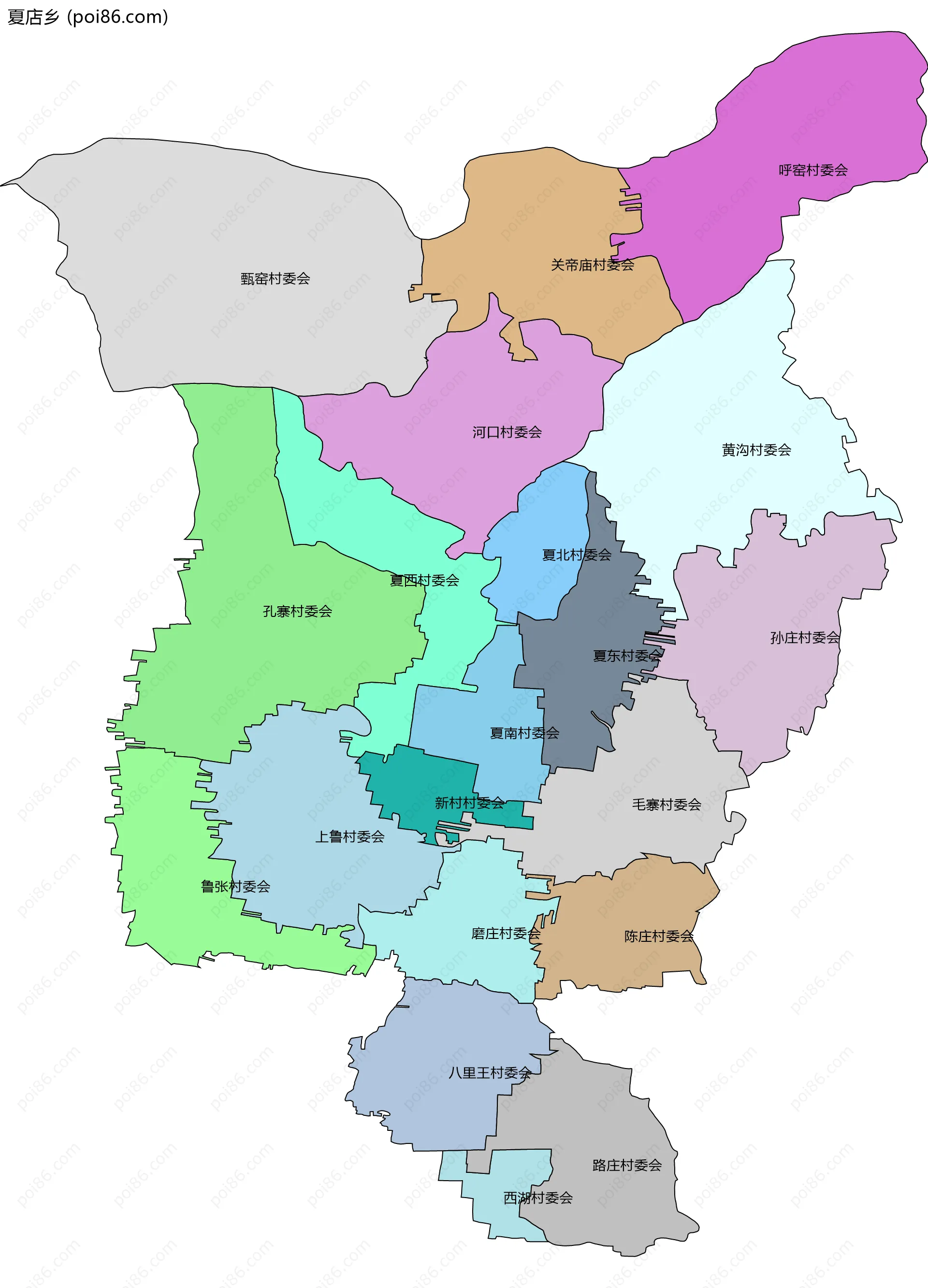 夏店乡边界地图(五级行政区划)