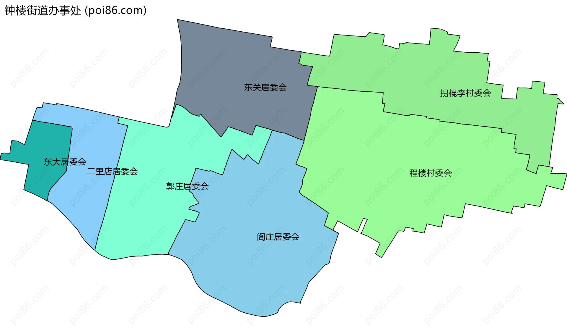 钟楼街道办事处边界地图(五级行政区划)