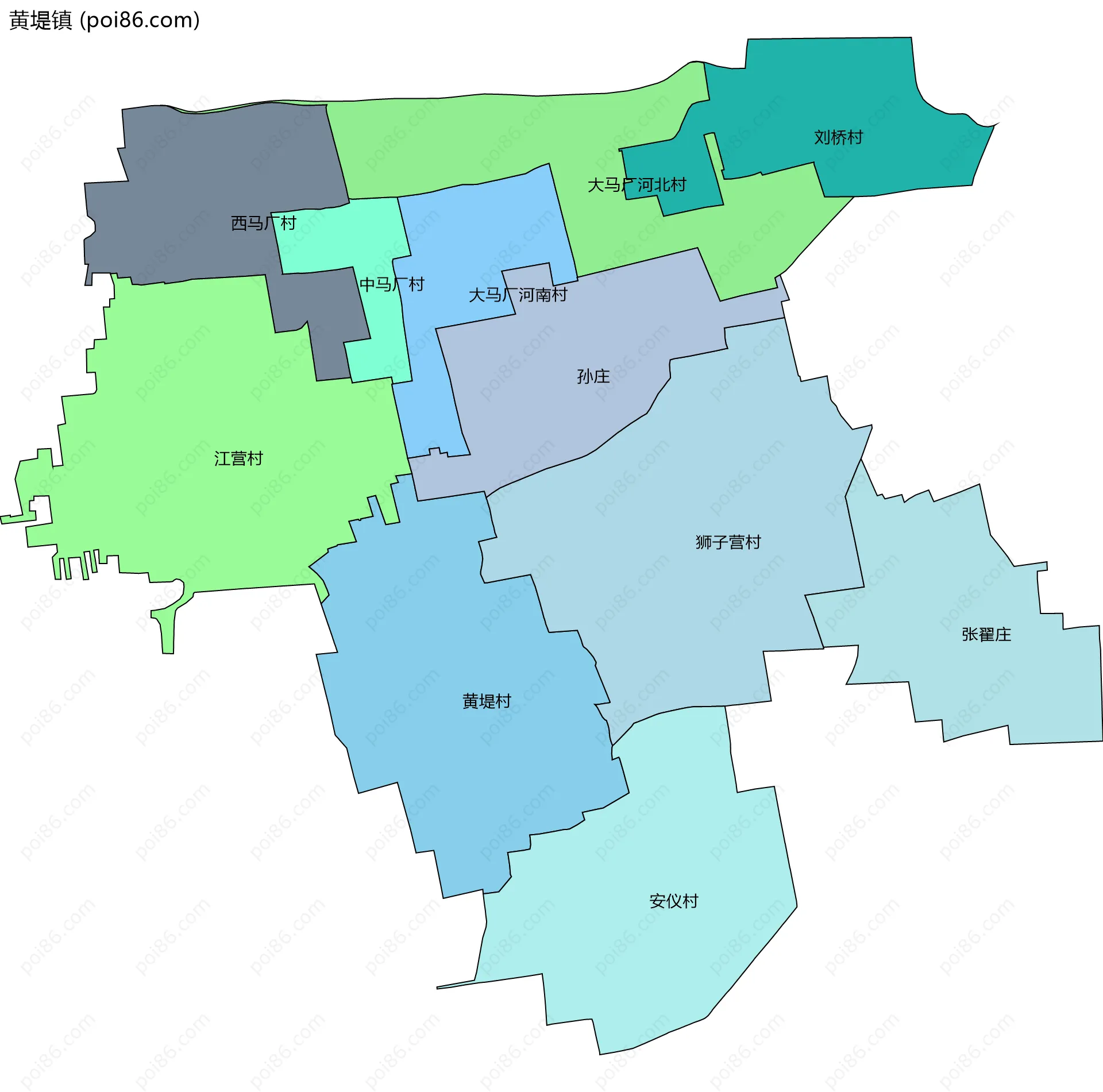 黄堤镇边界地图(五级行政区划)