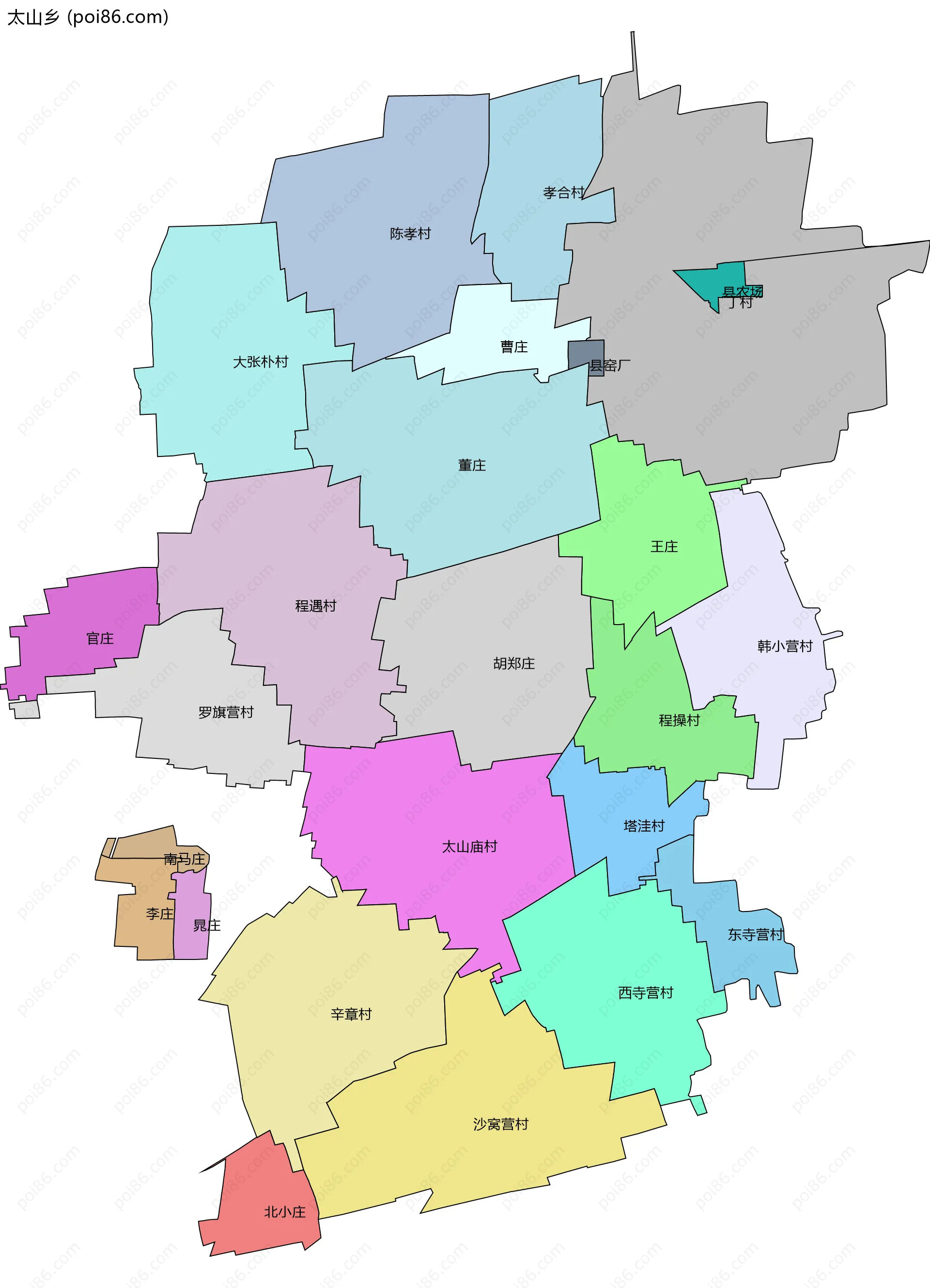 太山乡边界地图(五级行政区划)