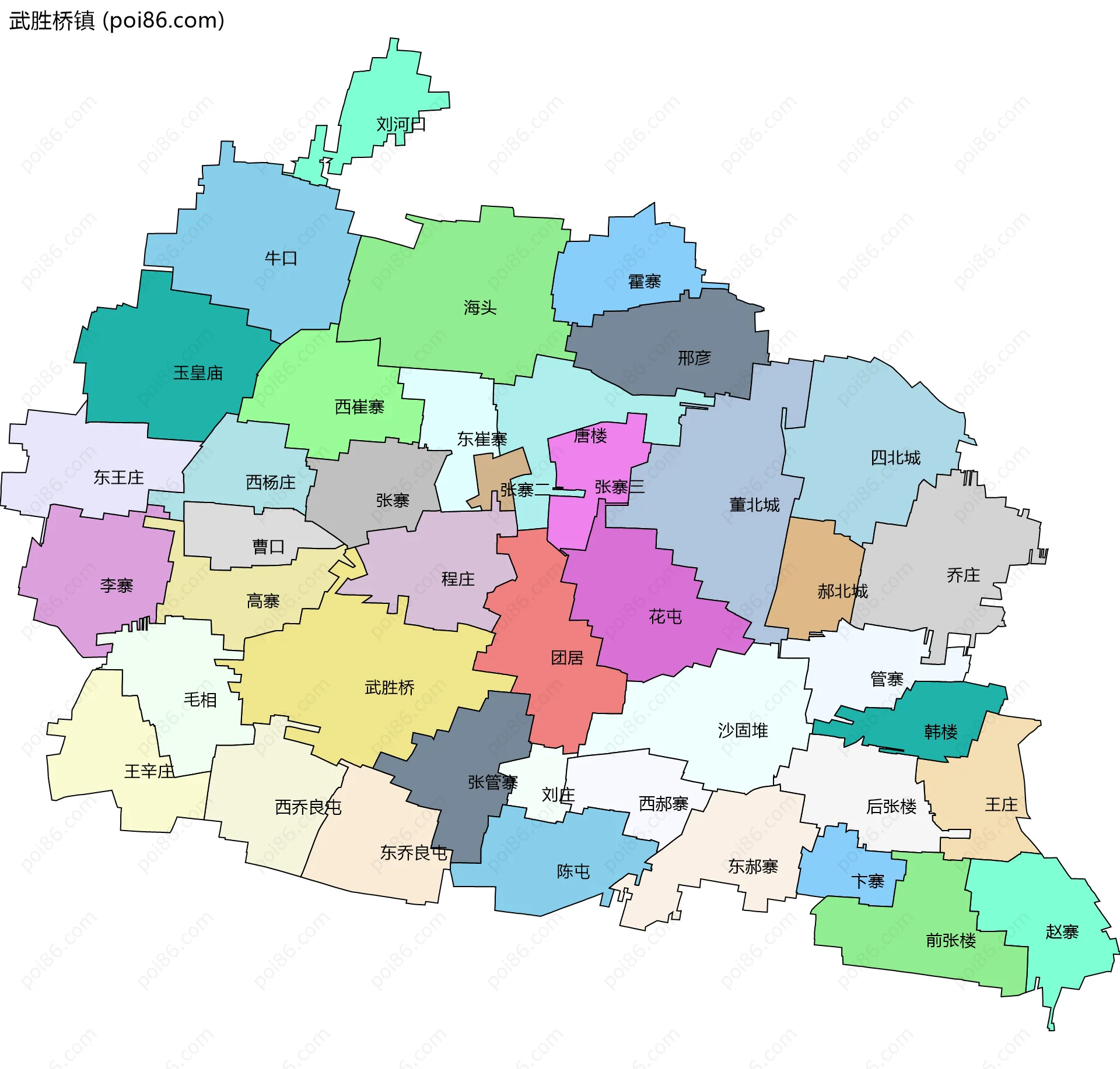 武胜桥镇边界地图(五级行政区划)