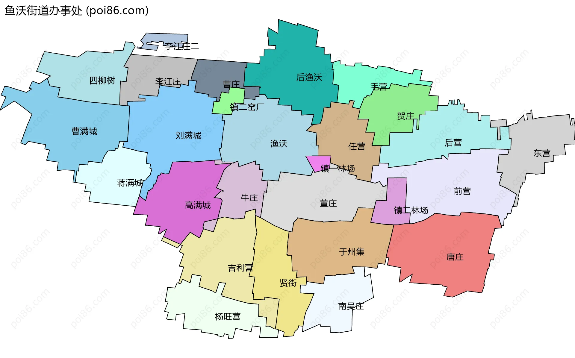 鱼沃街道办事处边界地图(五级行政区划)