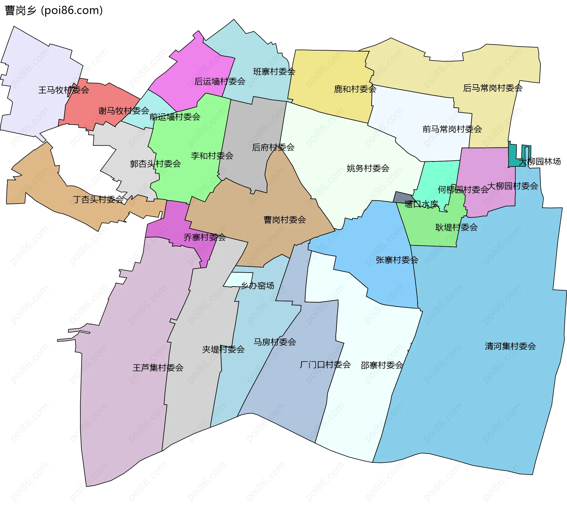 曹岗乡边界地图(五级行政区划)