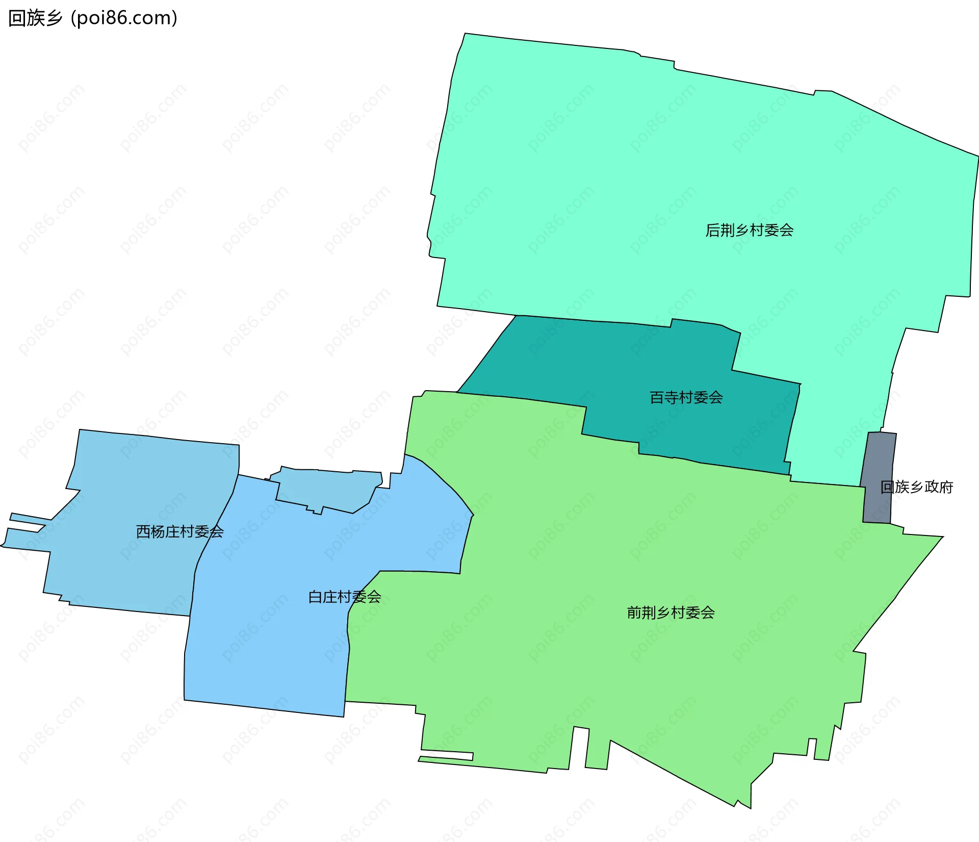 回族乡边界地图(五级行政区划)