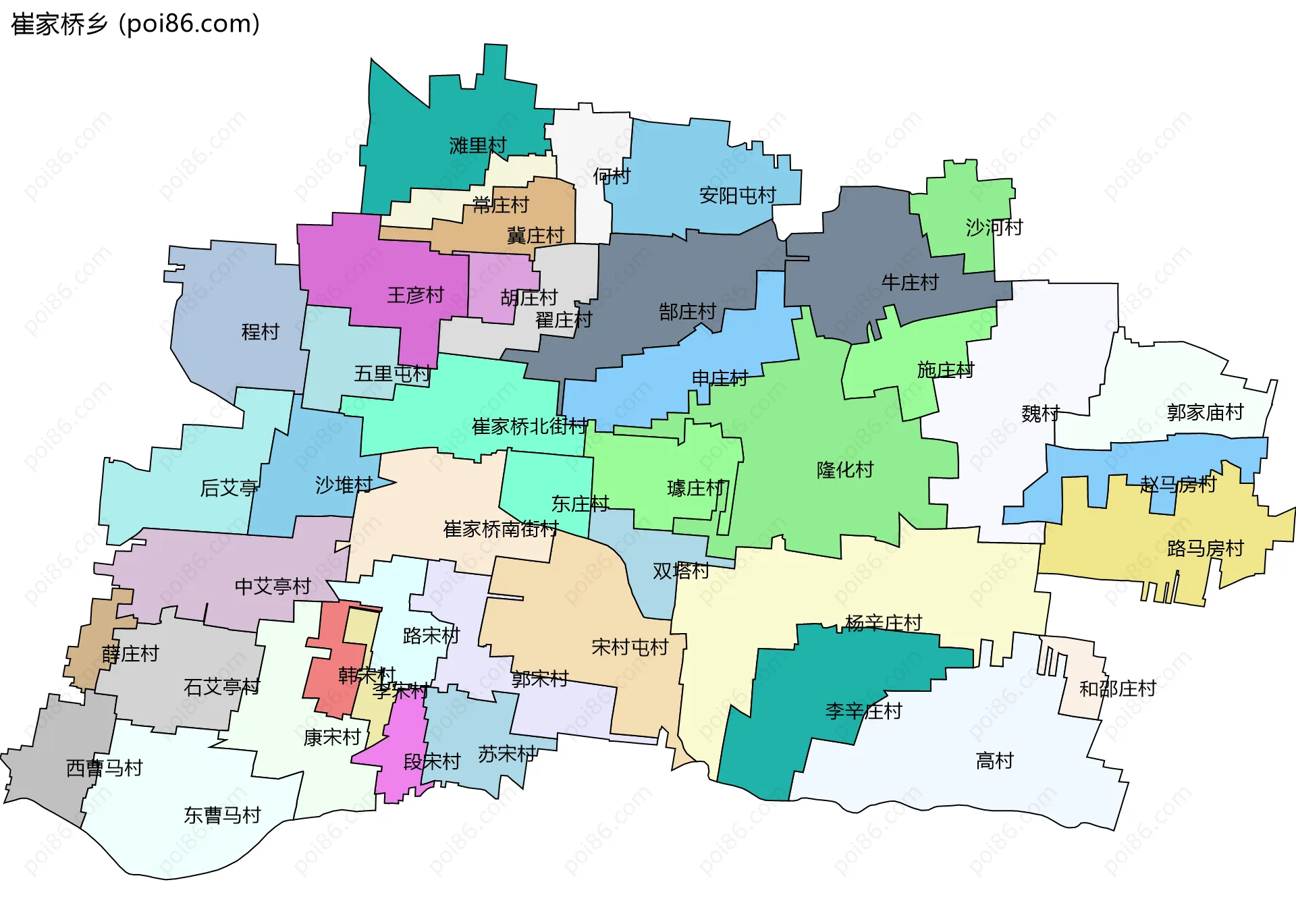 崔家桥乡边界地图(五级行政区划)