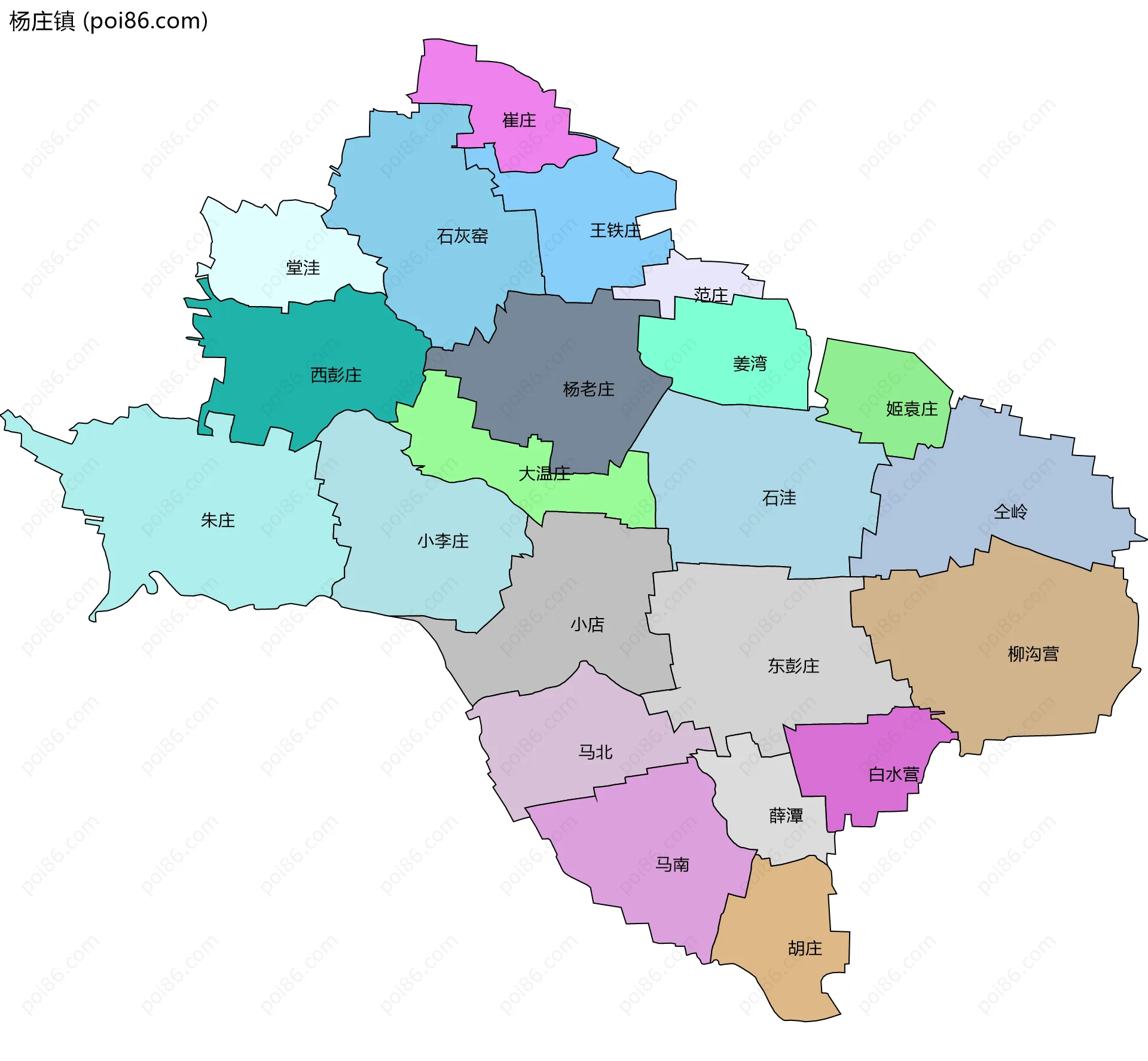 杨庄镇边界地图(五级行政区划)