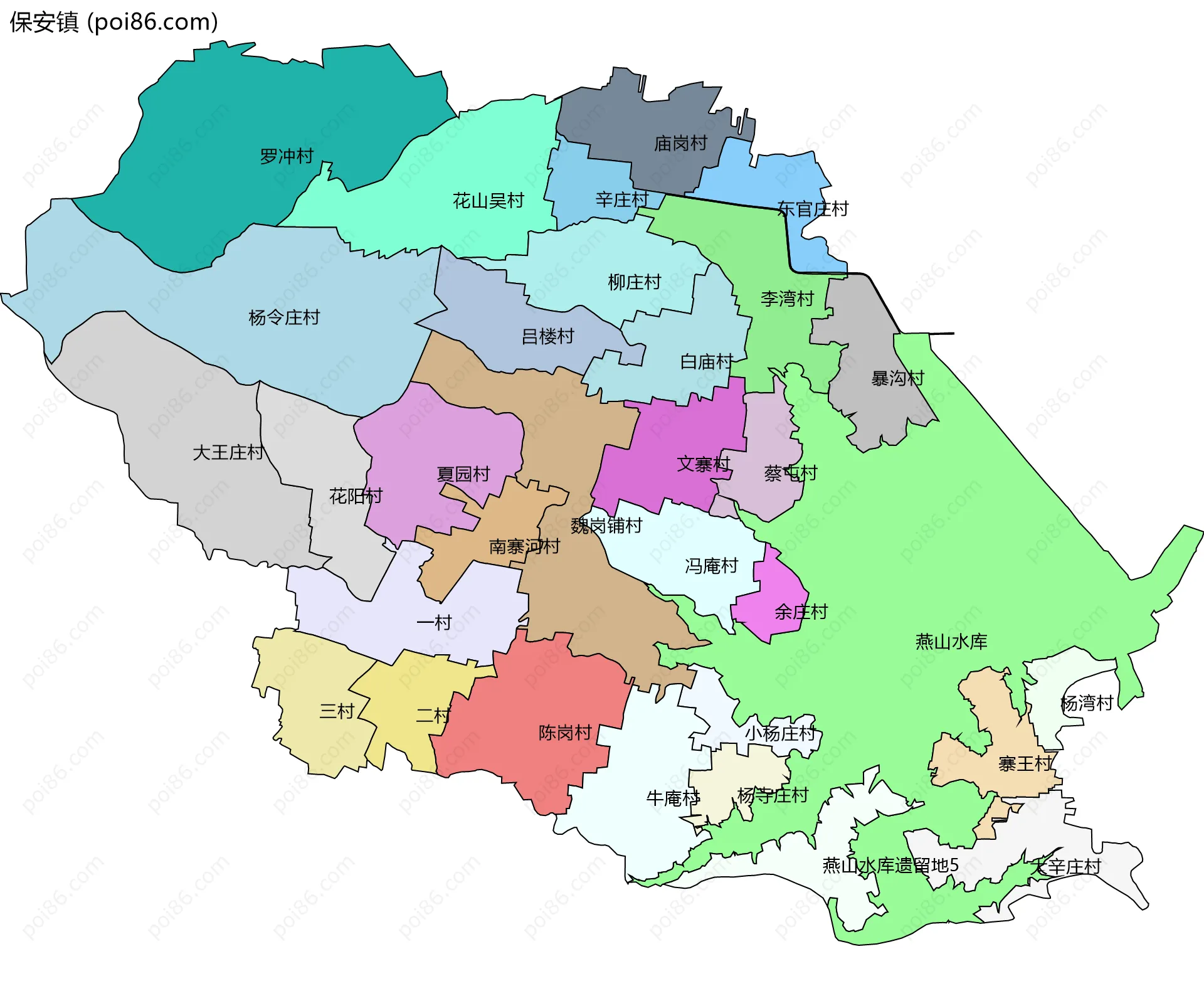 保安镇边界地图(五级行政区划)