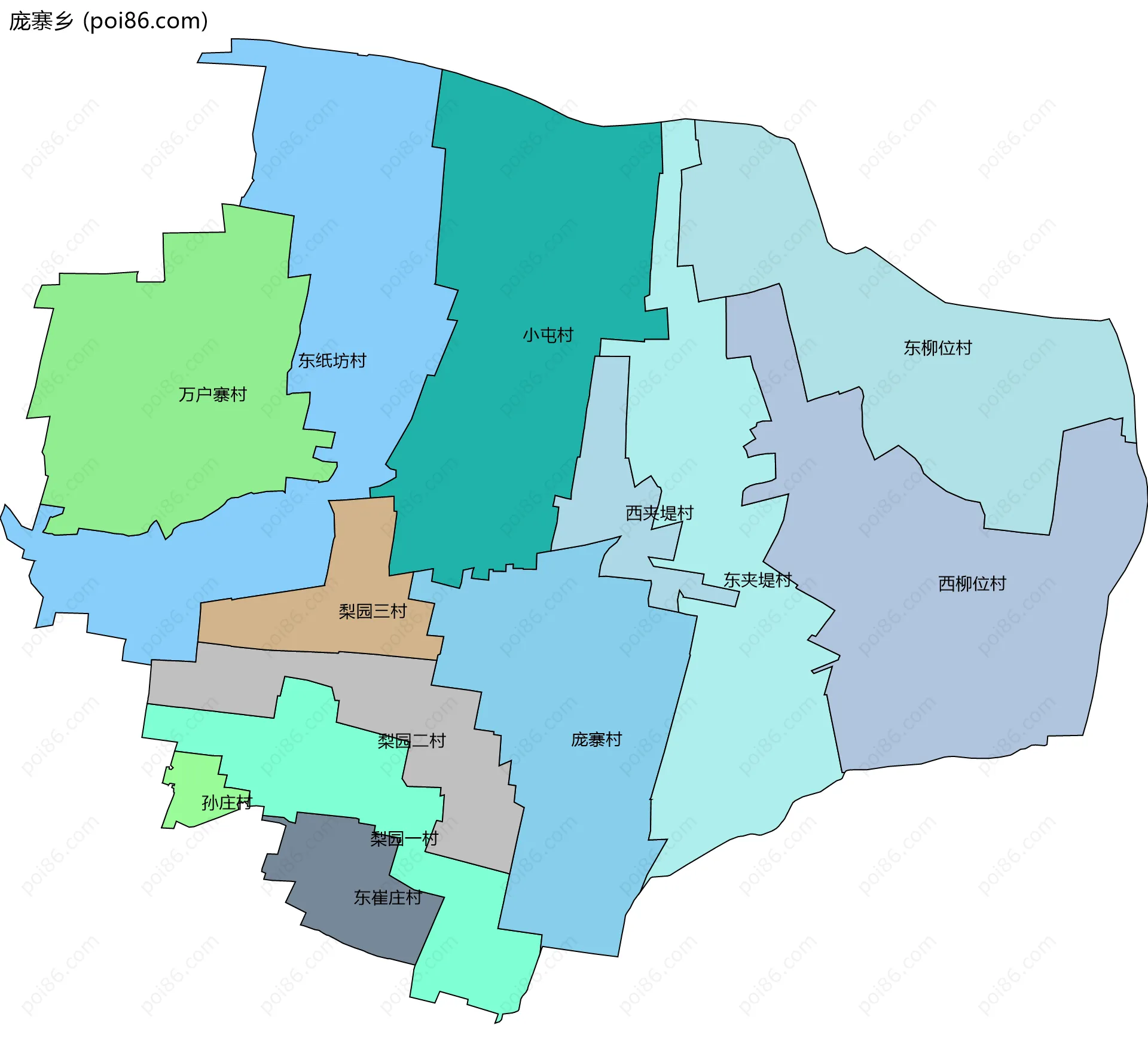 庞寨乡边界地图(五级行政区划)