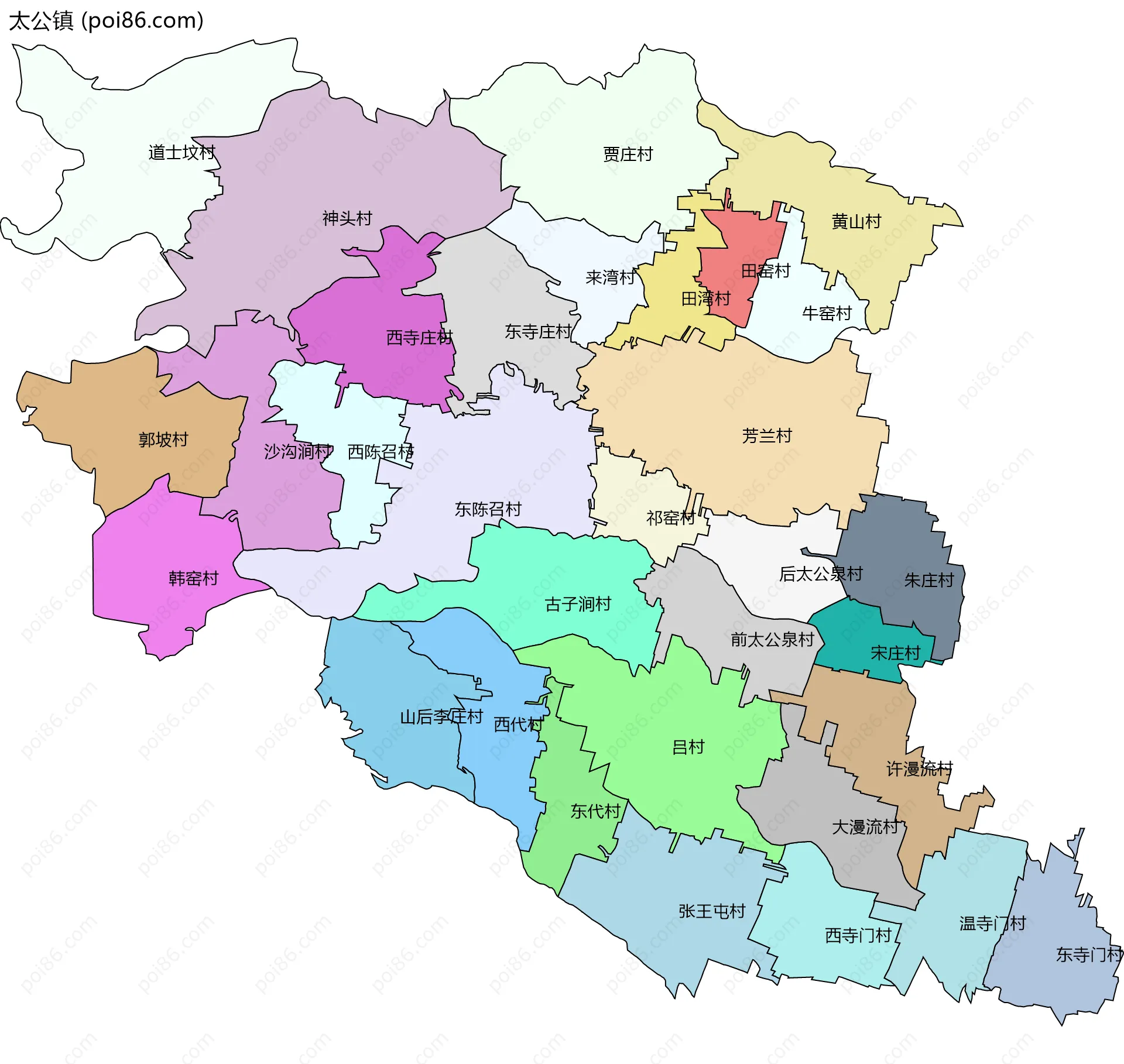 太公镇边界地图(五级行政区划)