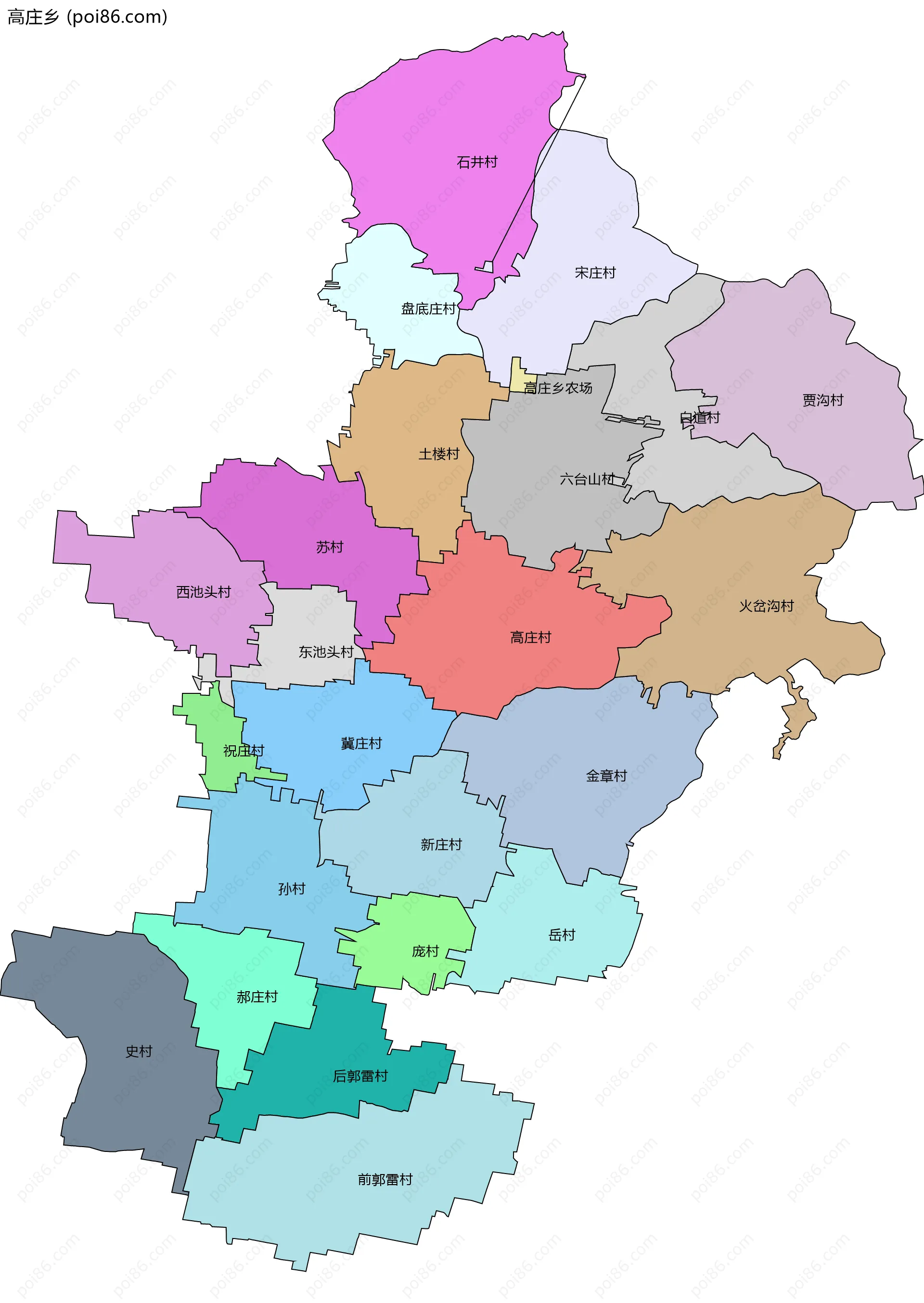 高庄乡边界地图(五级行政区划)