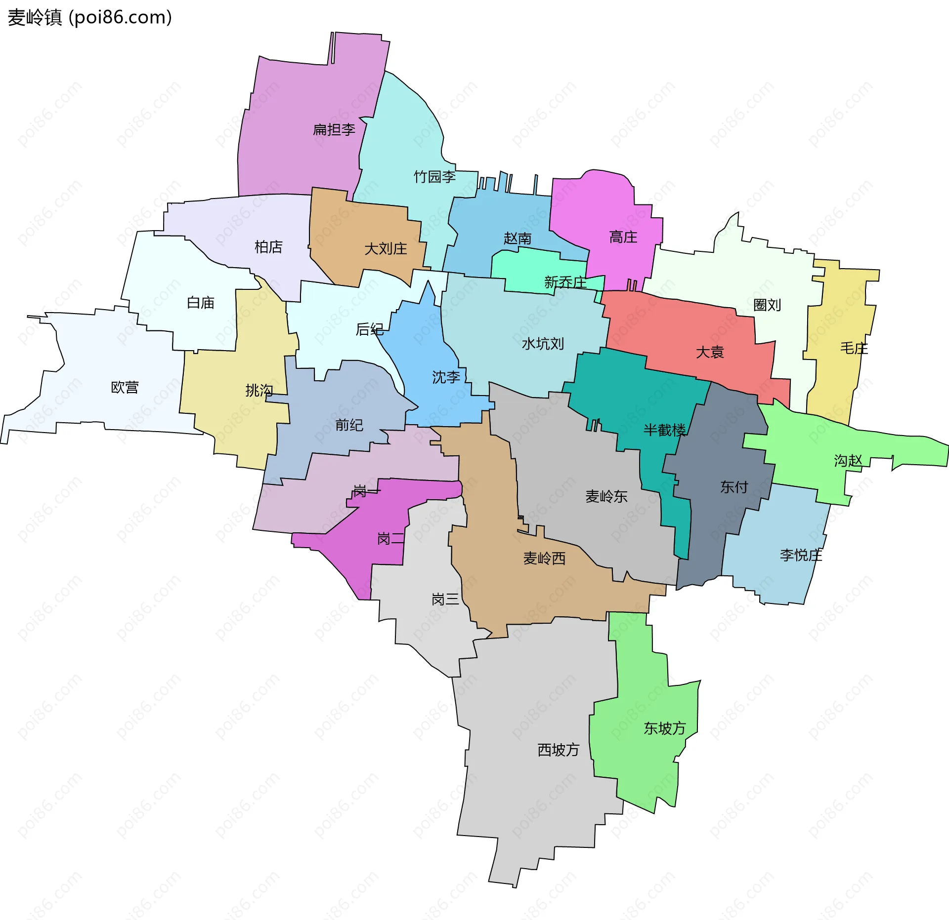 麦岭镇边界地图(五级行政区划)