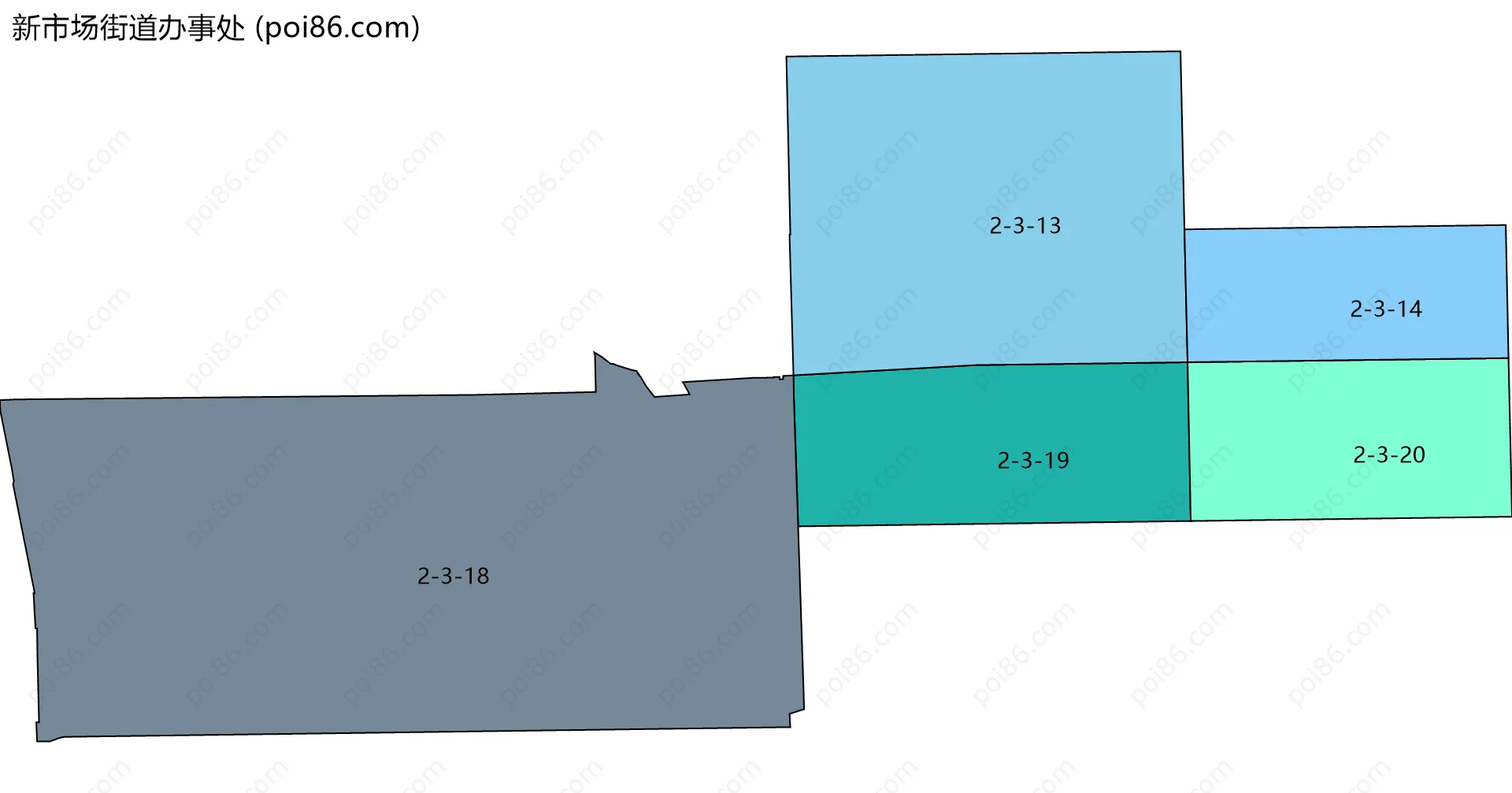 新市场街道办事处边界地图(五级行政区划)