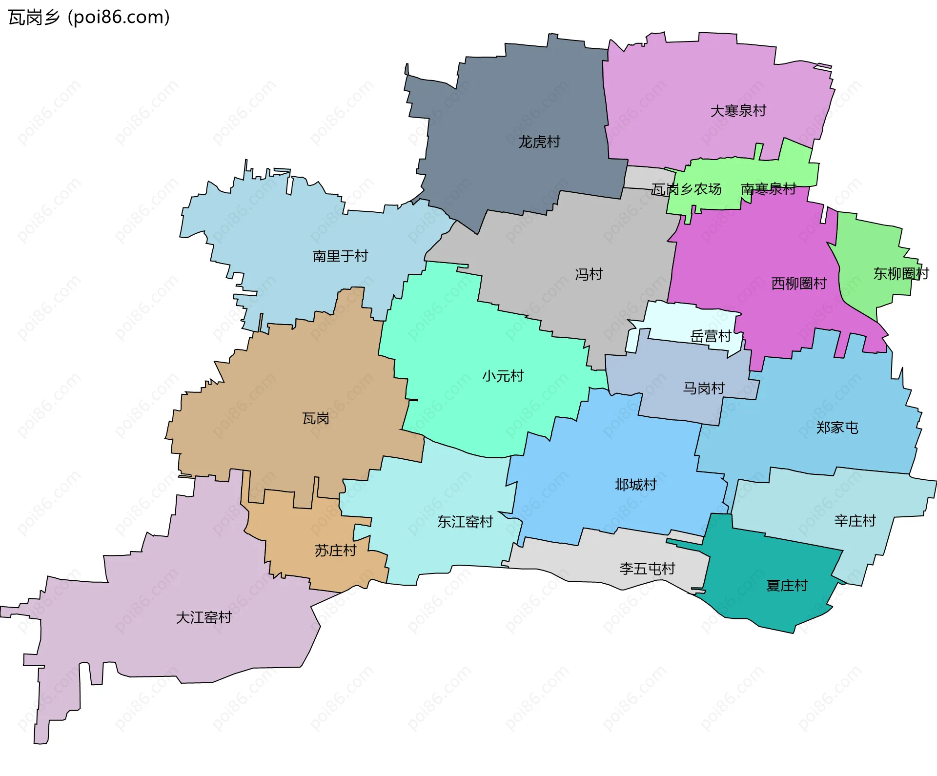瓦岗乡边界地图(五级行政区划)