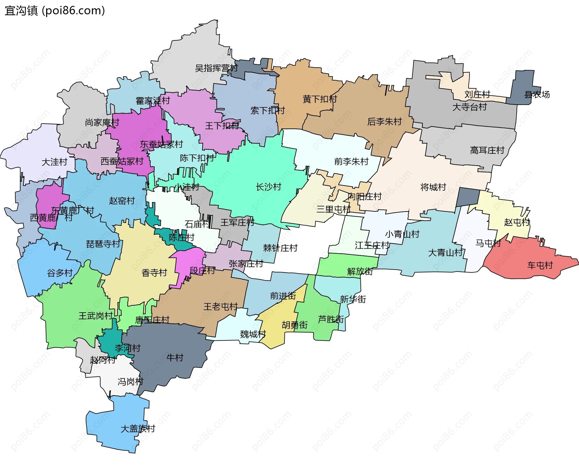宜沟镇边界地图(五级行政区划)