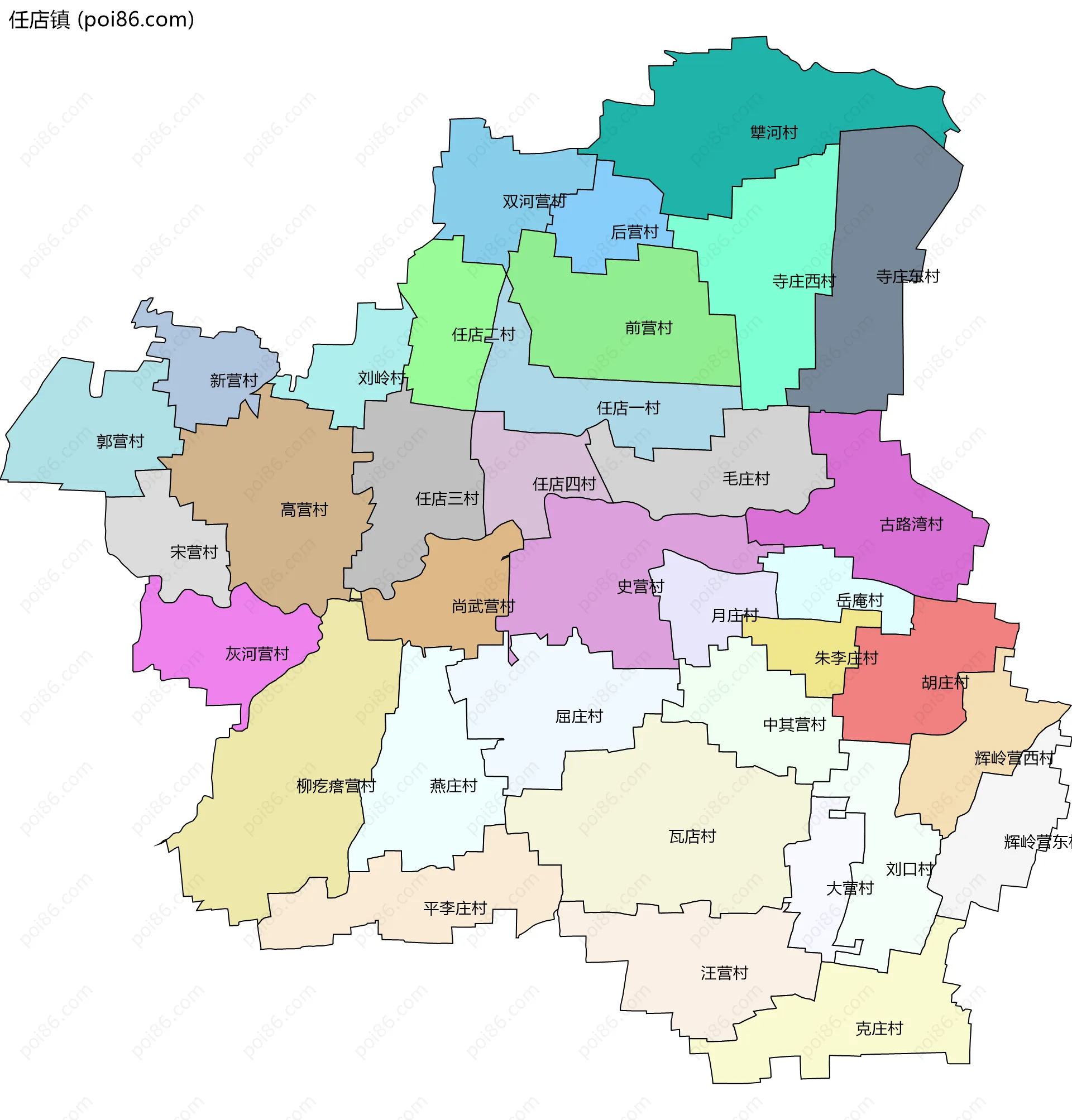 任店镇边界地图(五级行政区划)