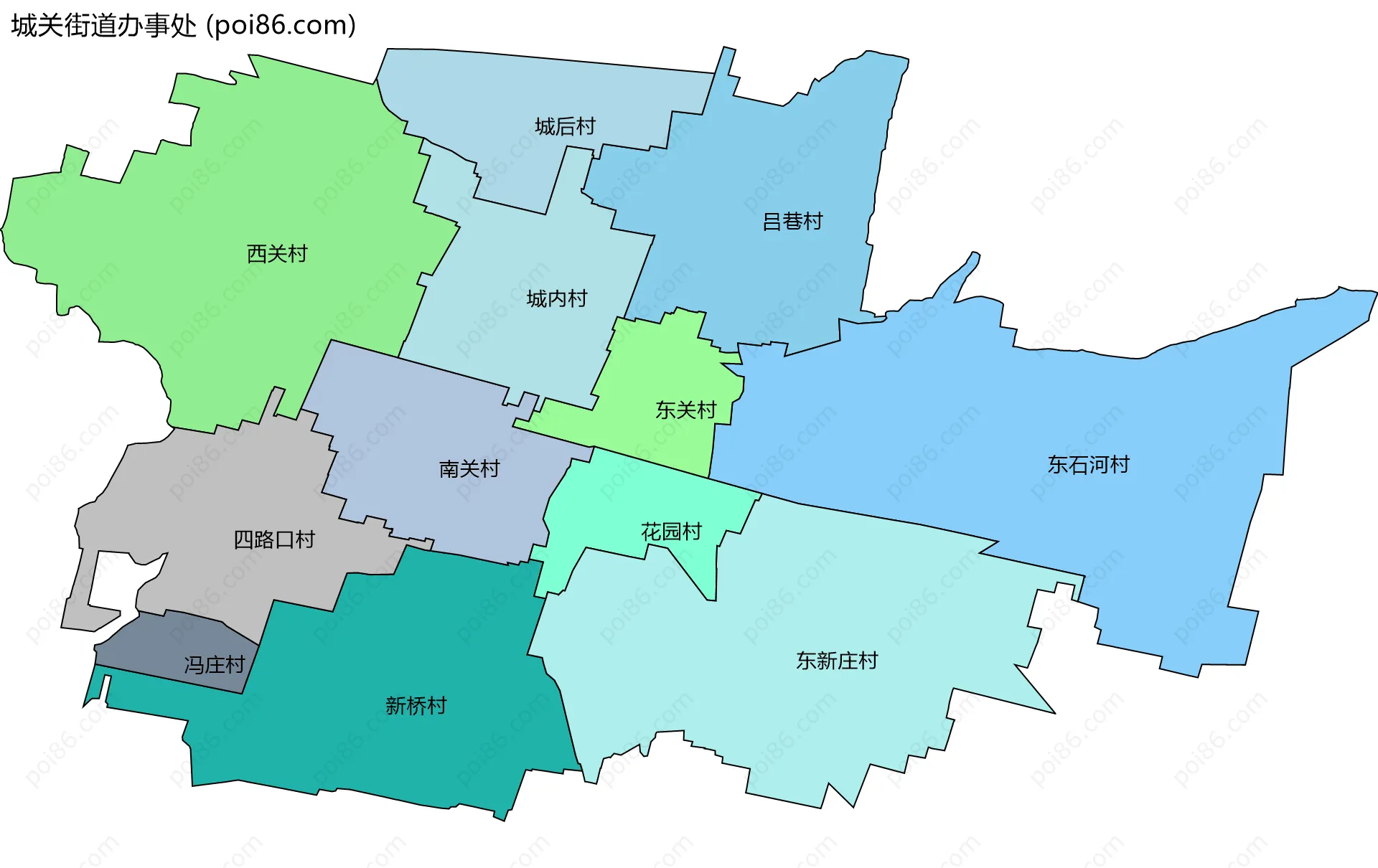 城关街道办事处边界地图(五级行政区划)