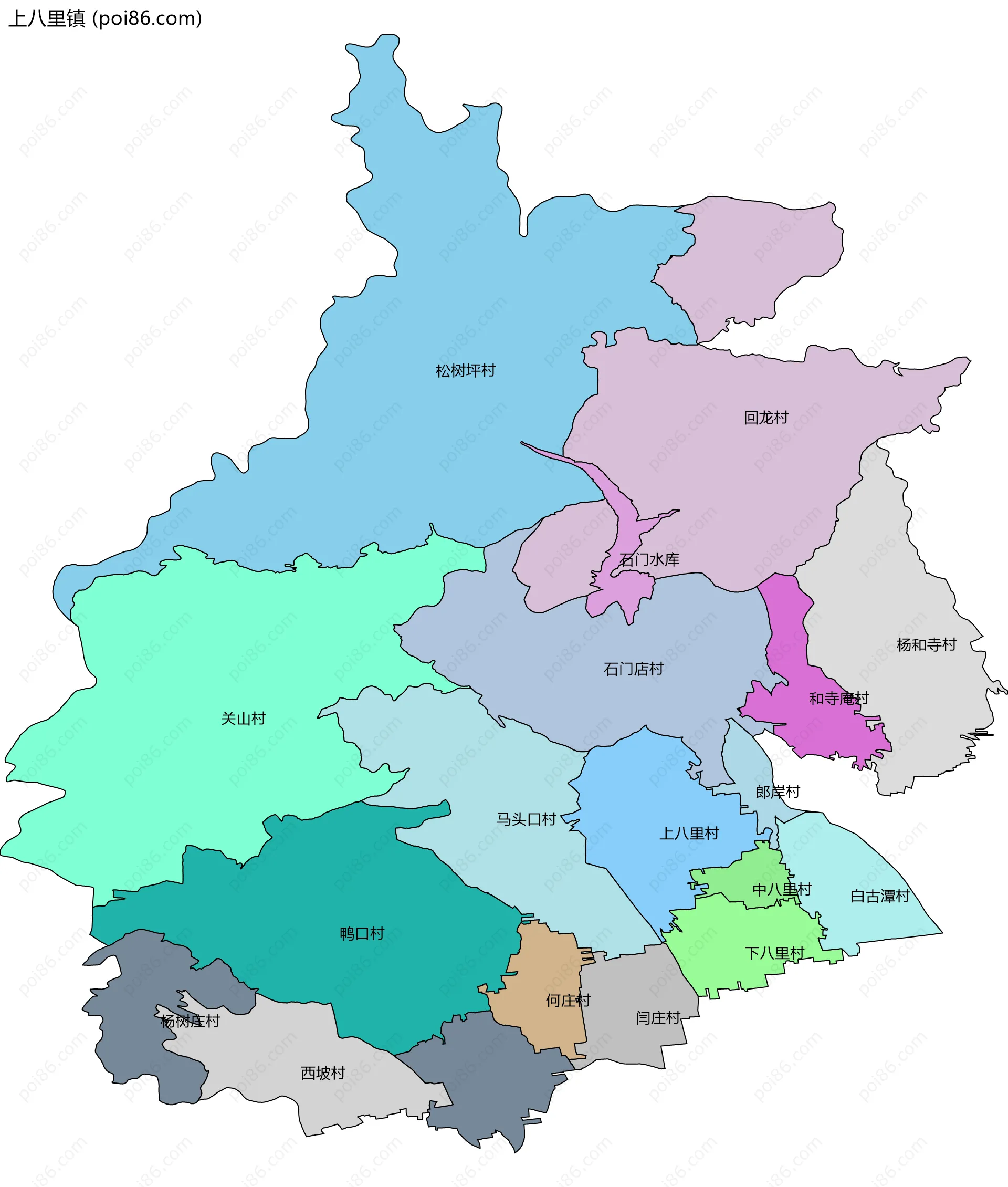 上八里镇边界地图(五级行政区划)