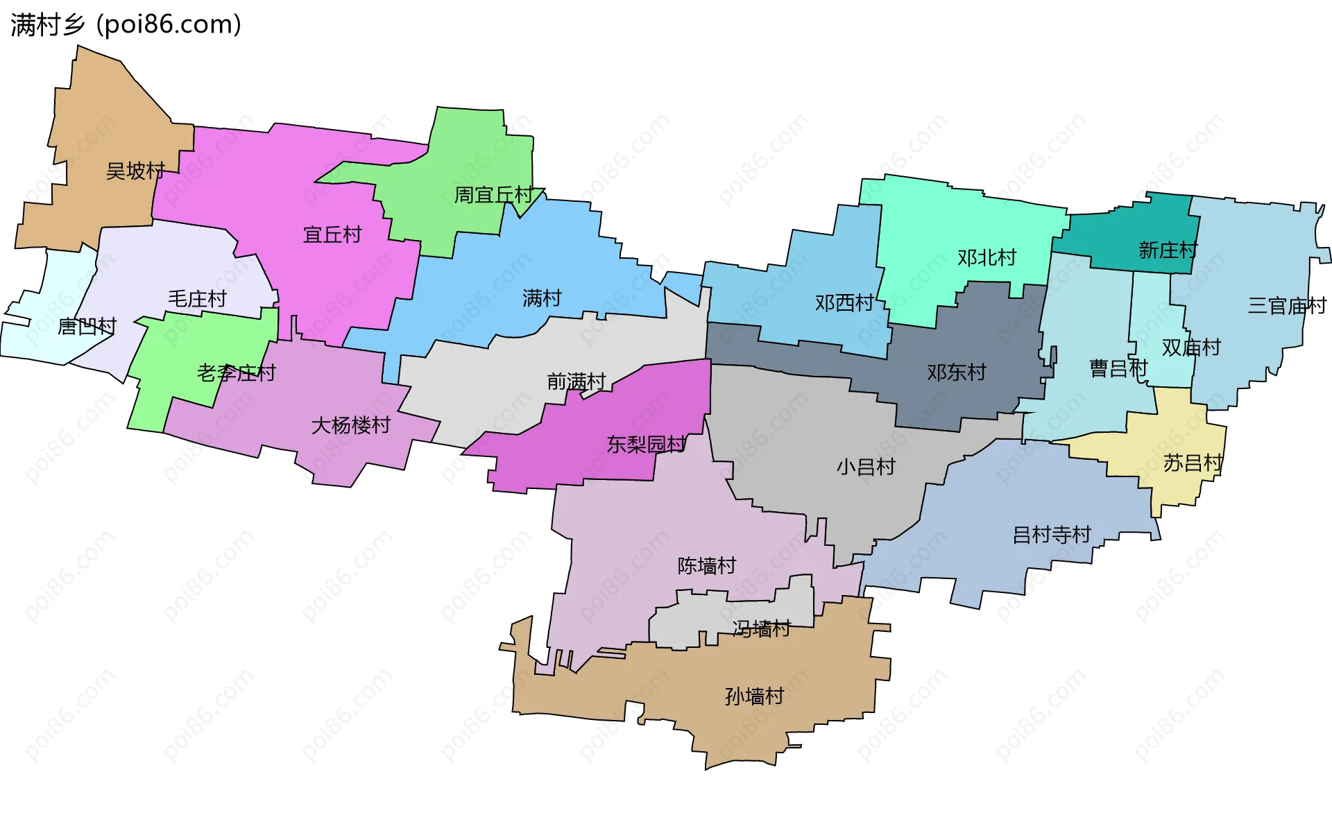 满村乡边界地图(五级行政区划)