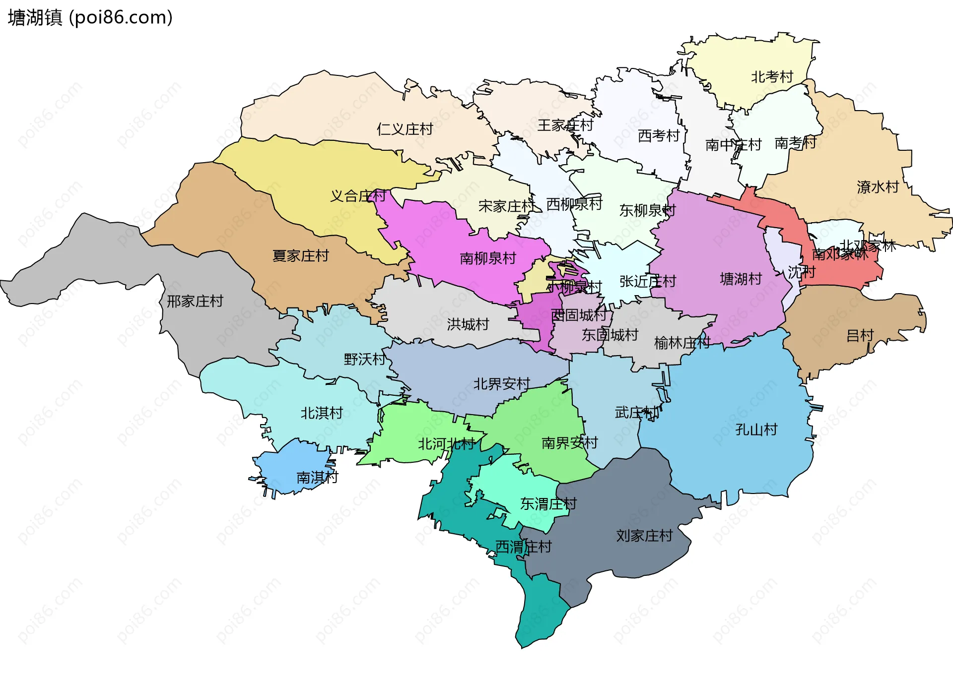 塘湖镇边界地图(五级行政区划)