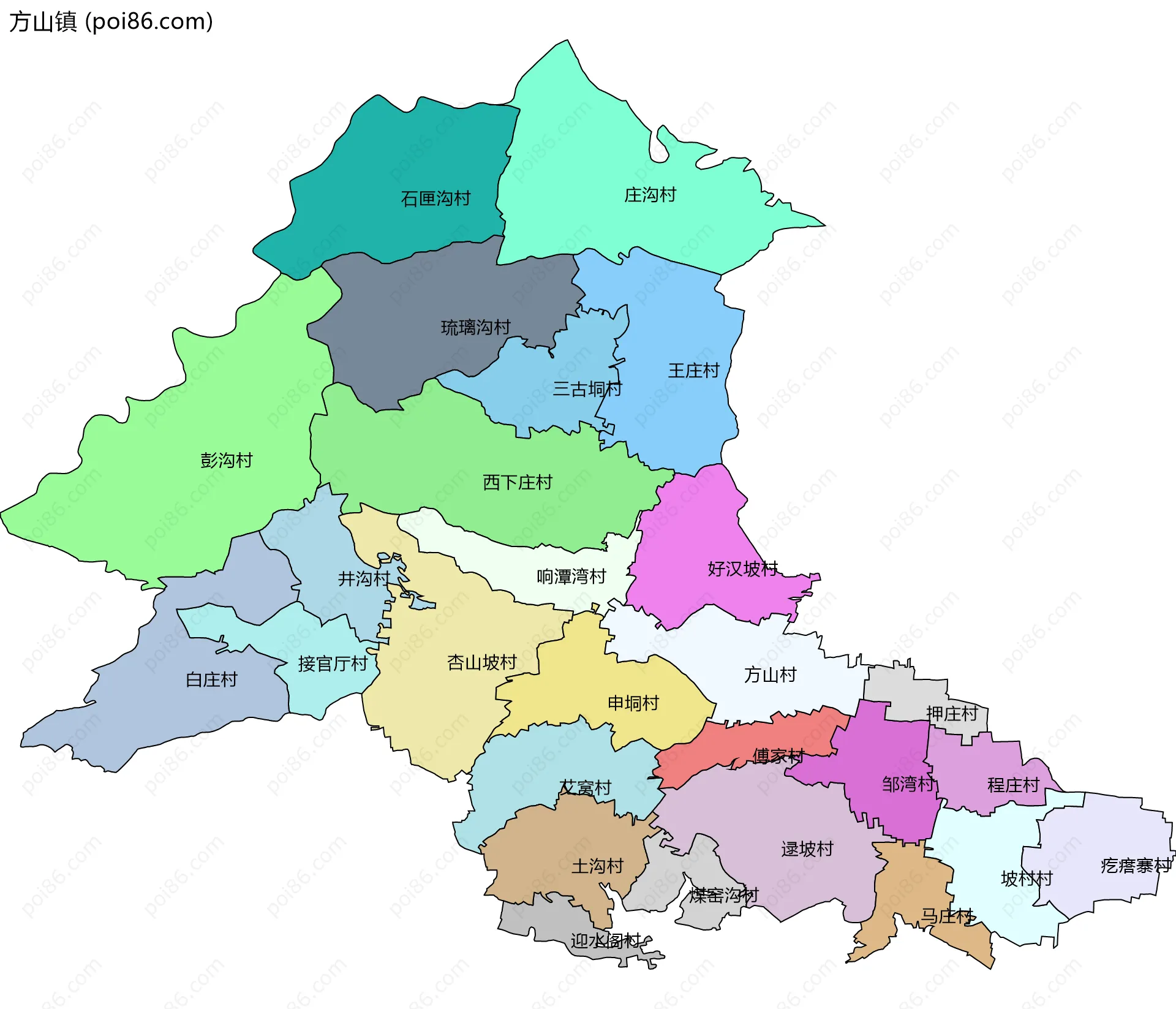 方山镇边界地图(五级行政区划)