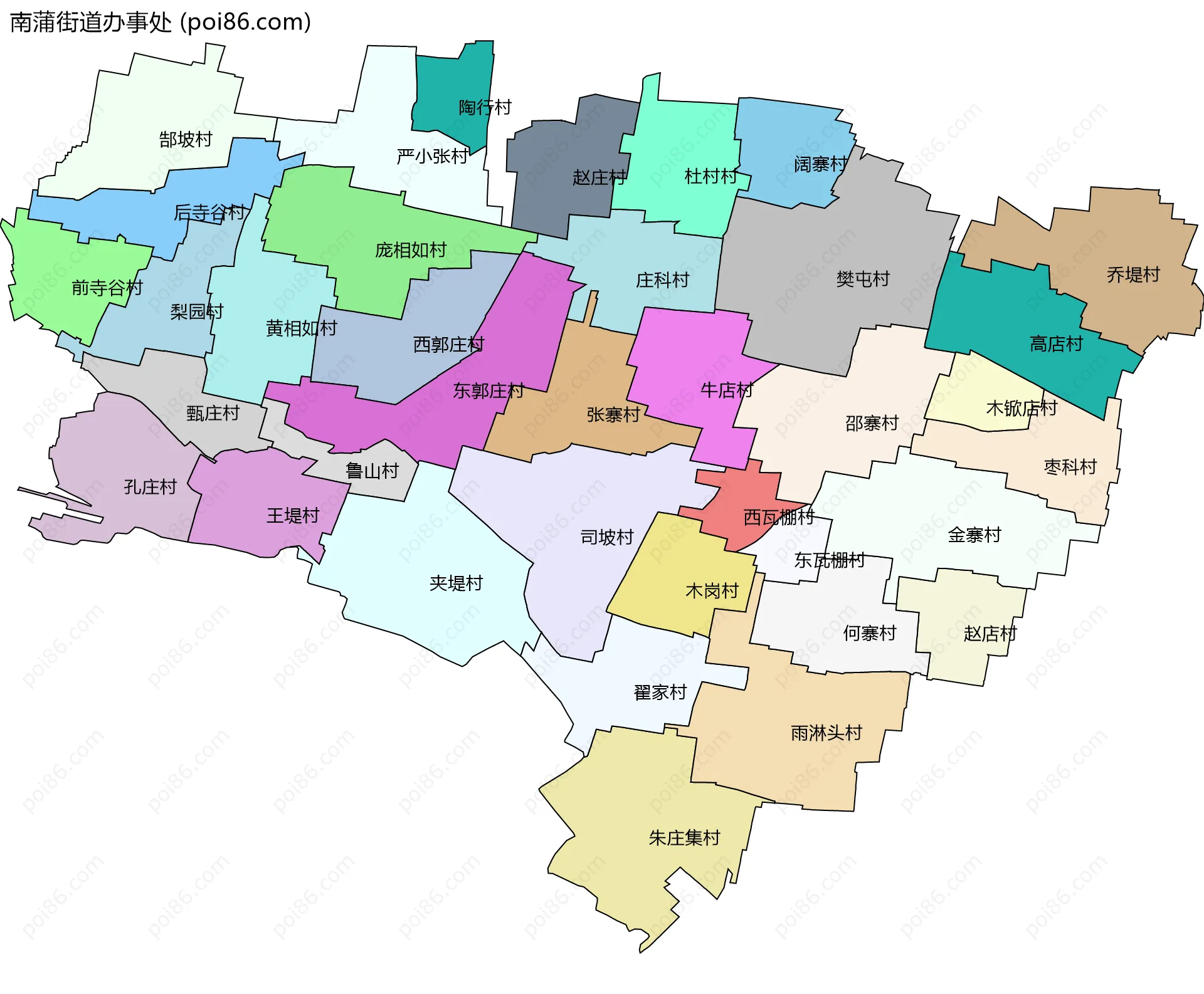 南蒲街道办事处边界地图(五级行政区划)