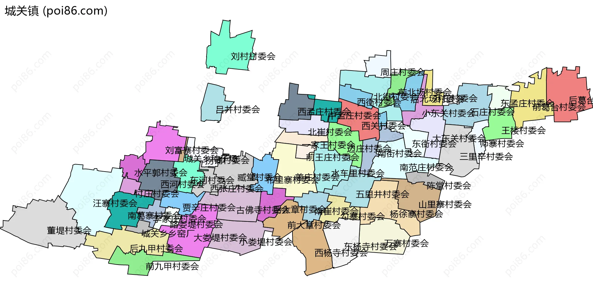 城关镇边界地图(五级行政区划)