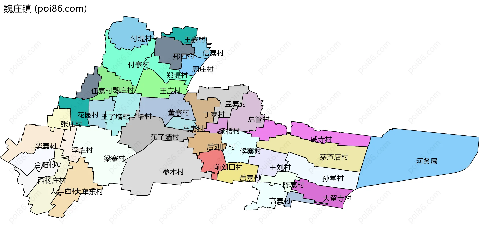 魏庄镇边界地图(五级行政区划)