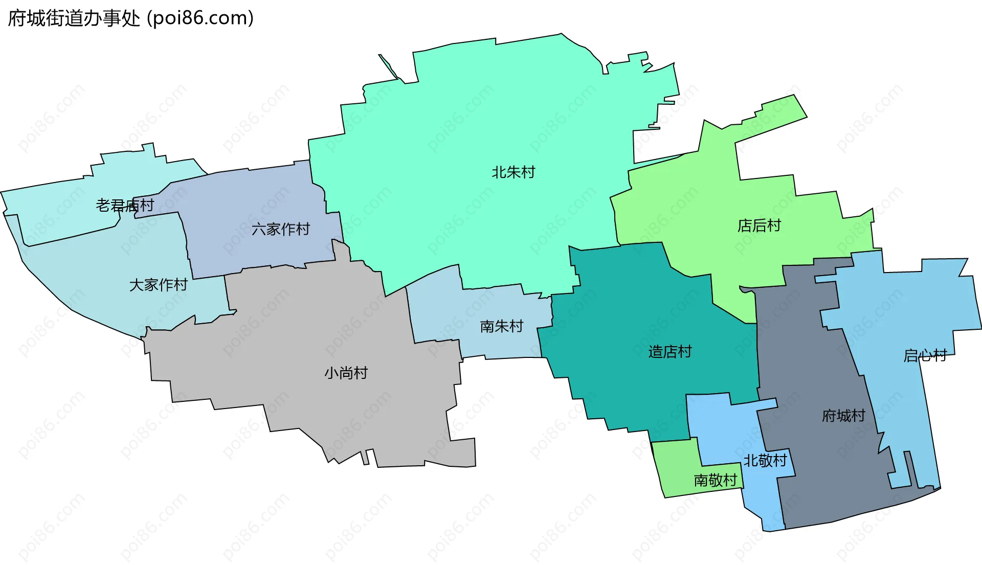 府城街道办事处边界地图(五级行政区划)