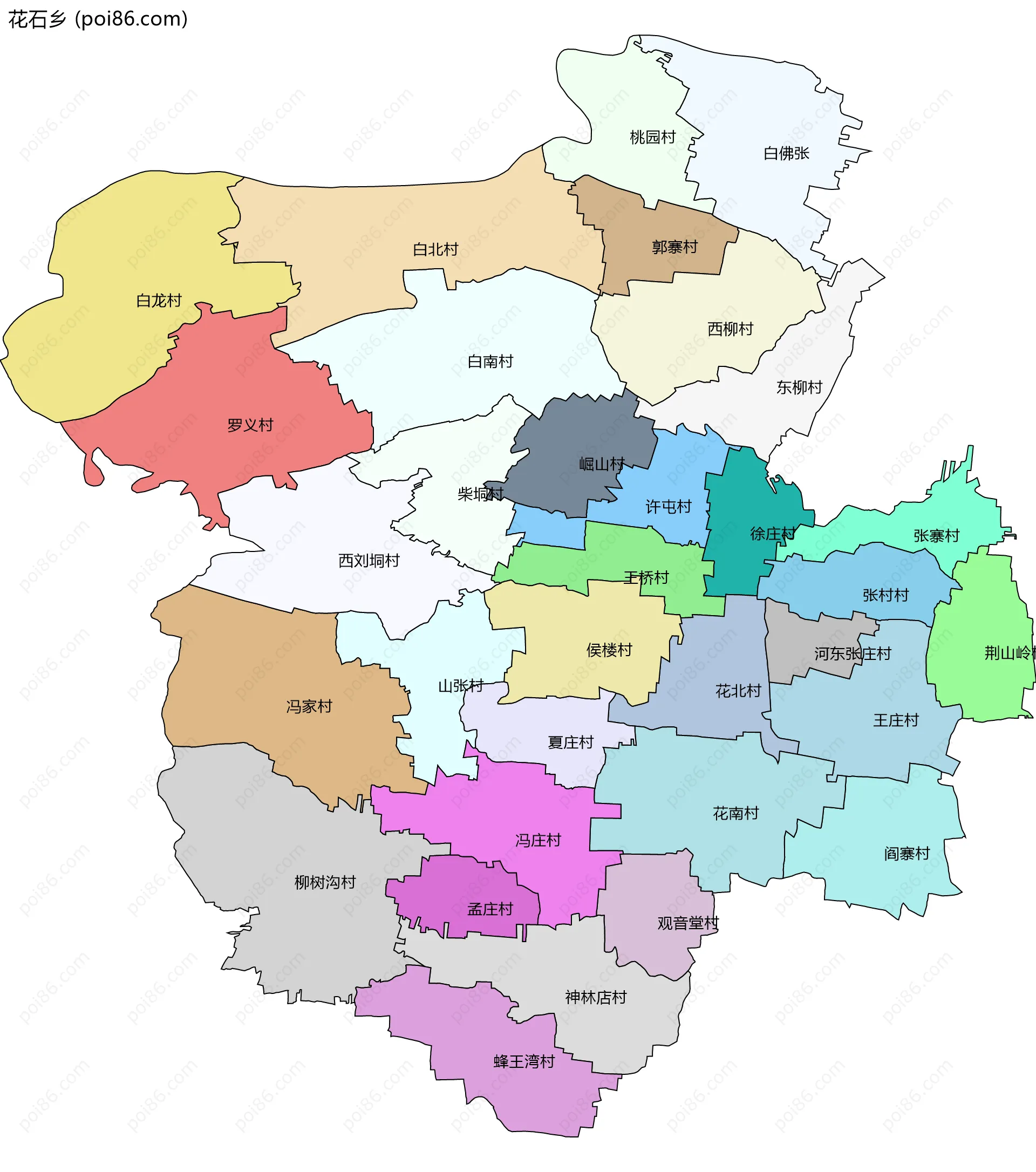 花石乡边界地图(五级行政区划)