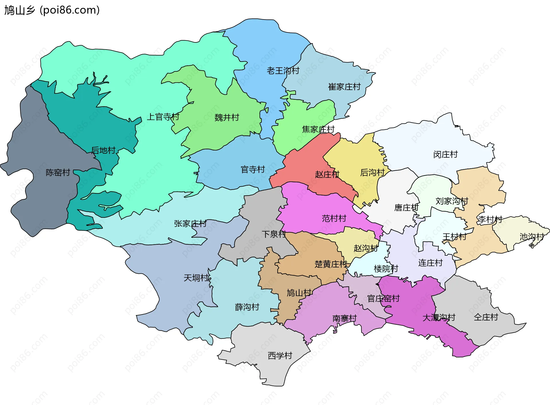 鸠山乡边界地图(五级行政区划)