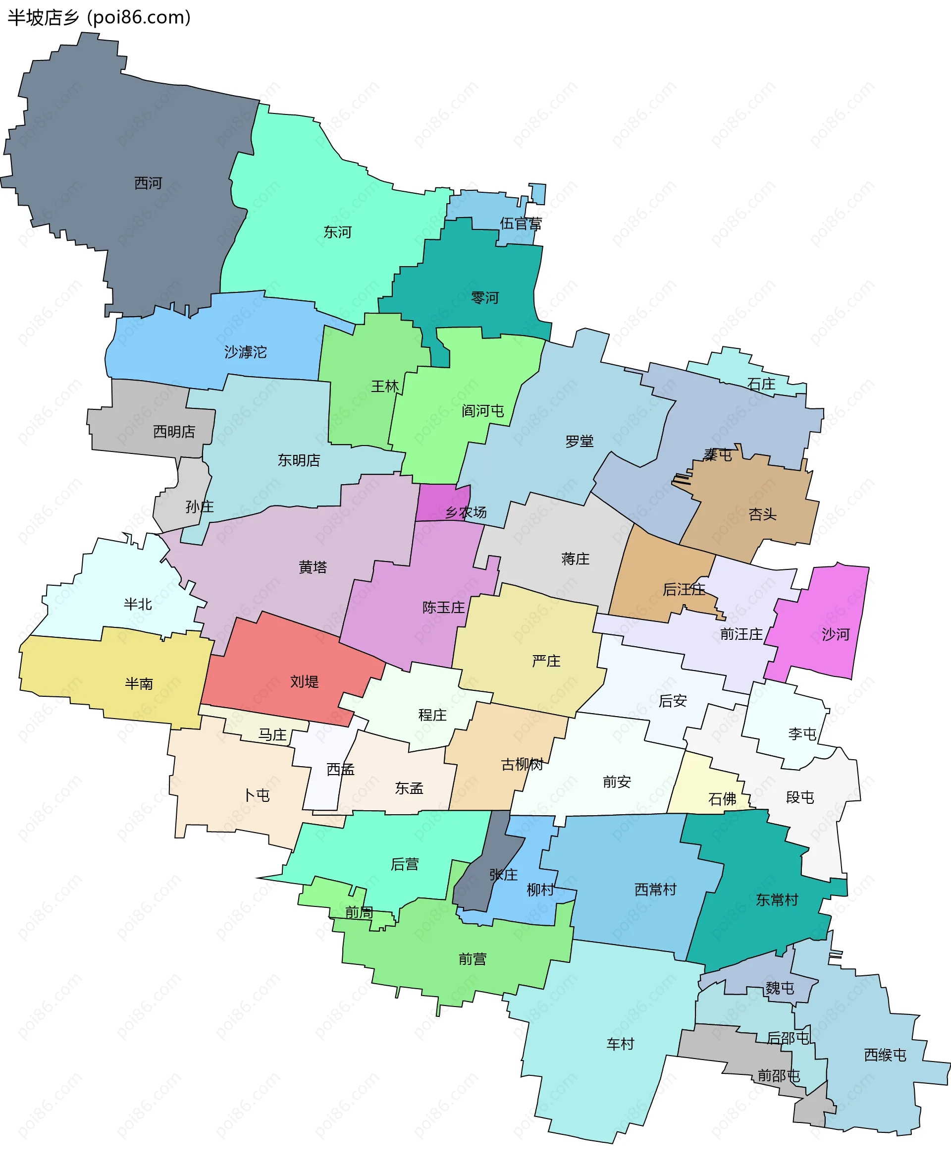 半坡店乡边界地图(五级行政区划)