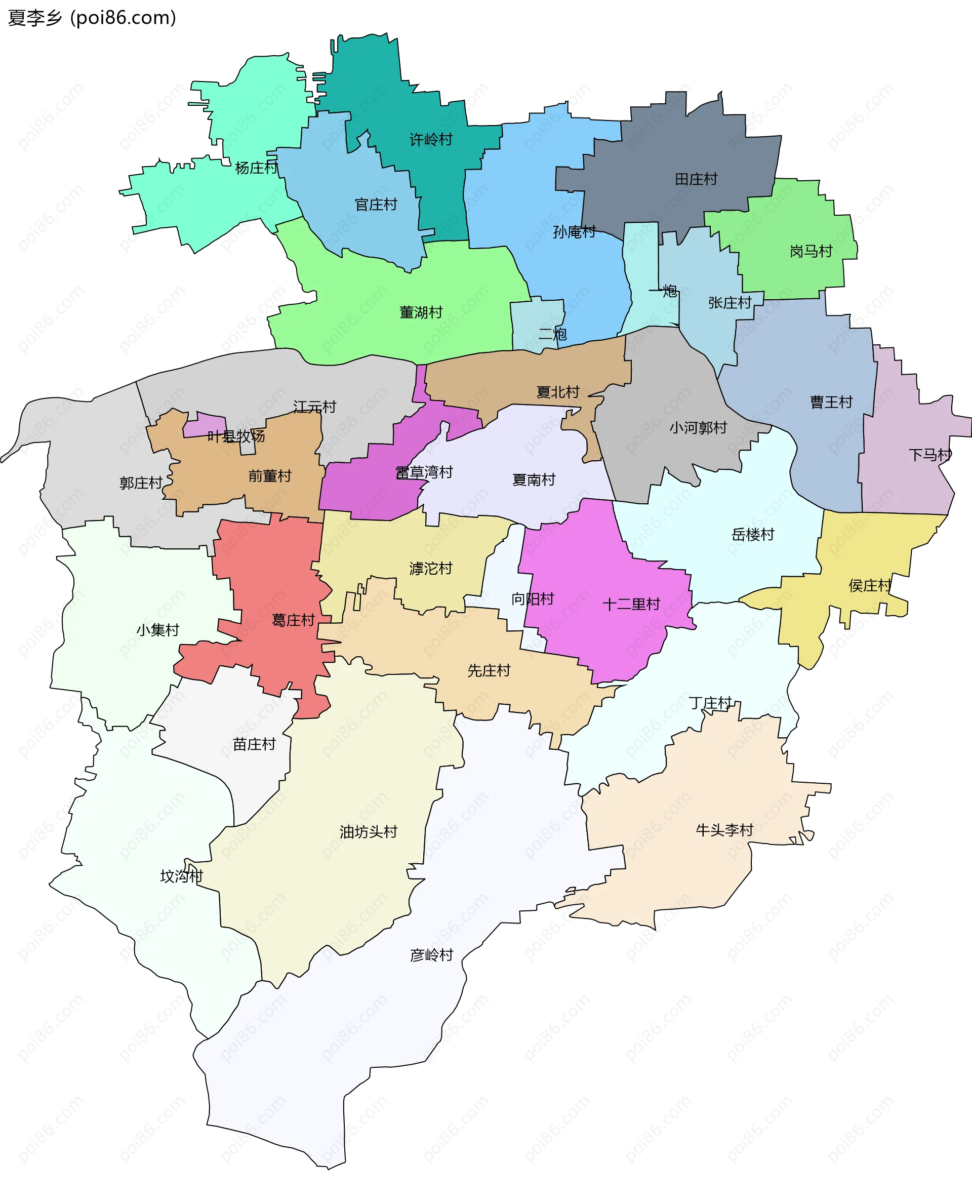 夏李乡边界地图(五级行政区划)