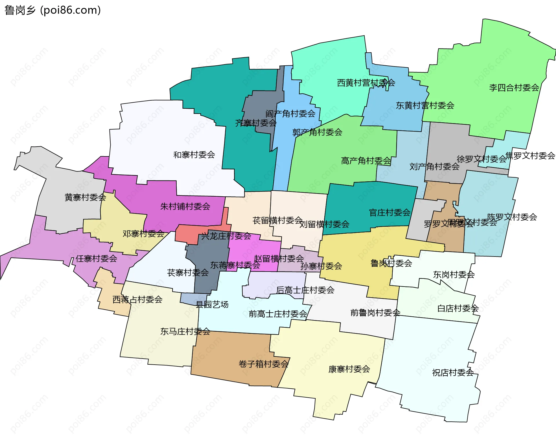 鲁岗乡边界地图(五级行政区划)