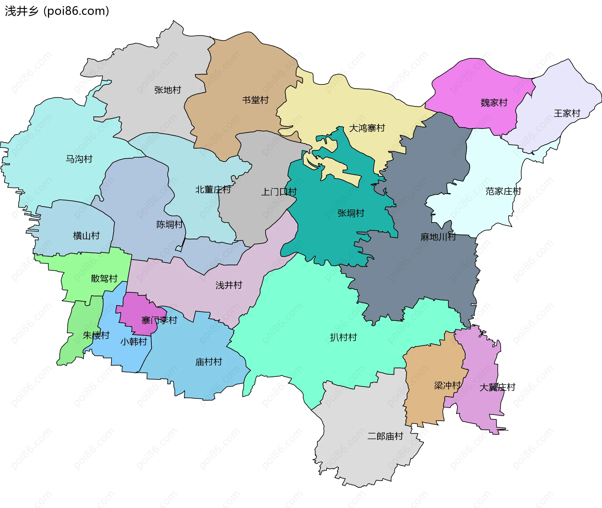 浅井乡边界地图(五级行政区划)